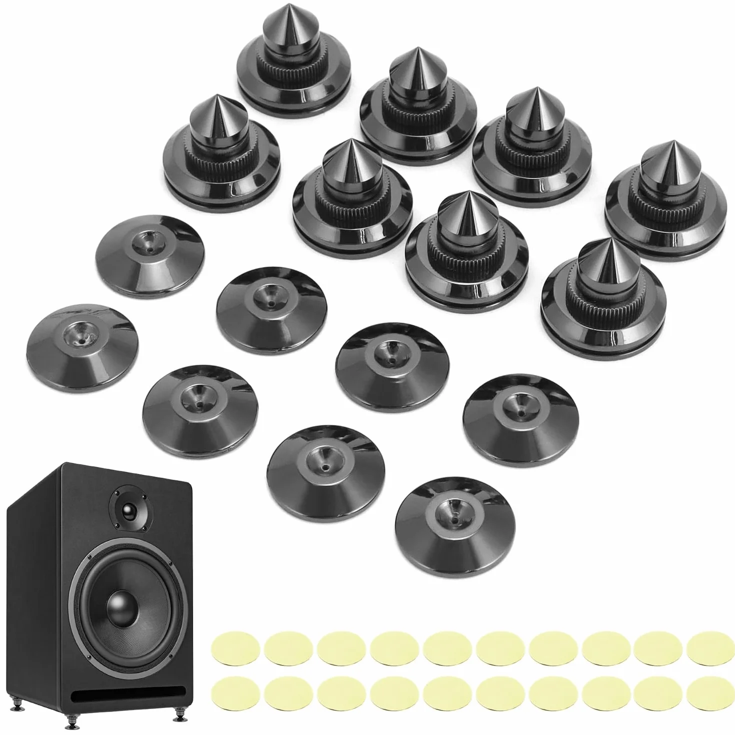 QWORK® 8 sztuk kolców głośnikowych, pozłacany mosiężny stojak głośnikowy, odporny na wstrząsy stojak głośnikowy, do sprzętu HiFi, głośników