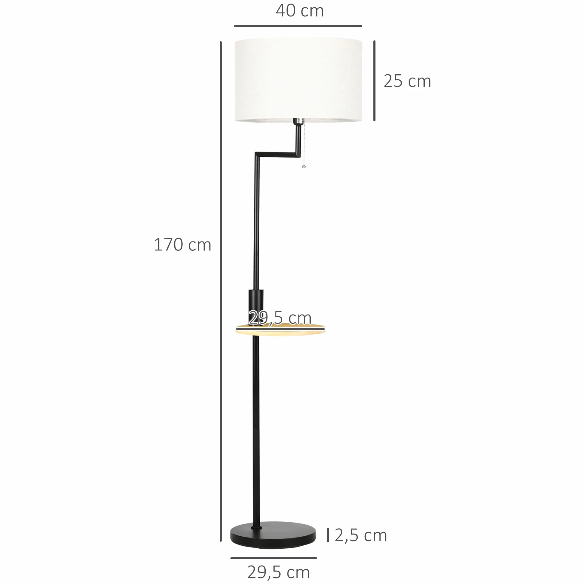 HOMCOM Lampa stojąca, stojąca, ze złączem USB, lampa stojąca, do salonu, sypialni, ze stali, kremowa, Ø 40 x 168 cm, żarówka nie wchodzi w zakres dostawy