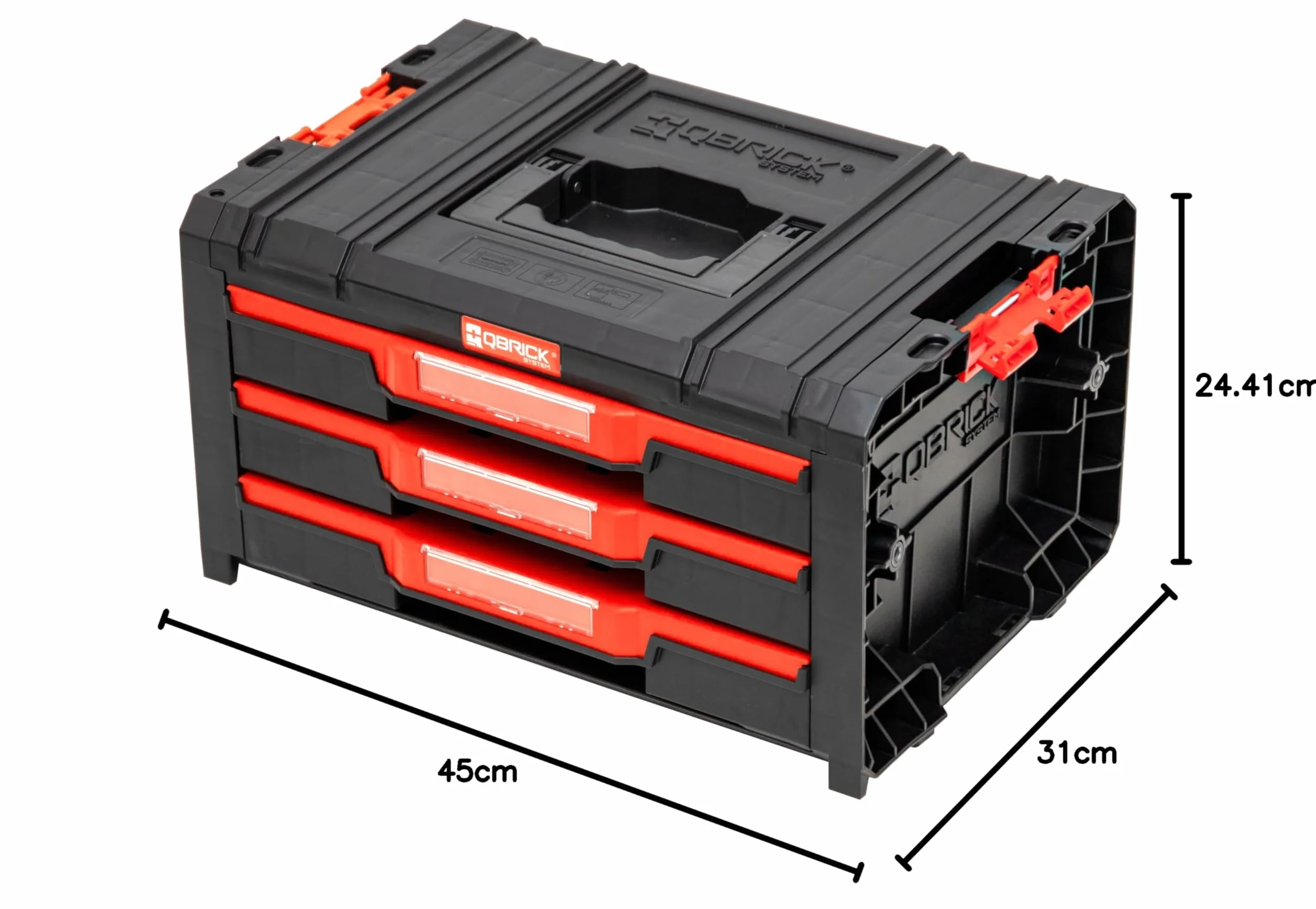Qbrick System Skrzynka narzędziowa skrzynka narzędziowa Pusta skrzynka na narzędzia PRO Drawer 3 Toolbox 2.0 Expert czarno-czerwona 450 x 310 x 244 mm