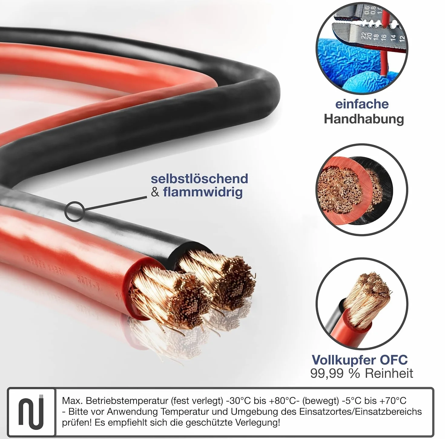 Przewód H07V-K 6-95 mm² miedź OFC kabel akumulatora rdzeniowy czerwony