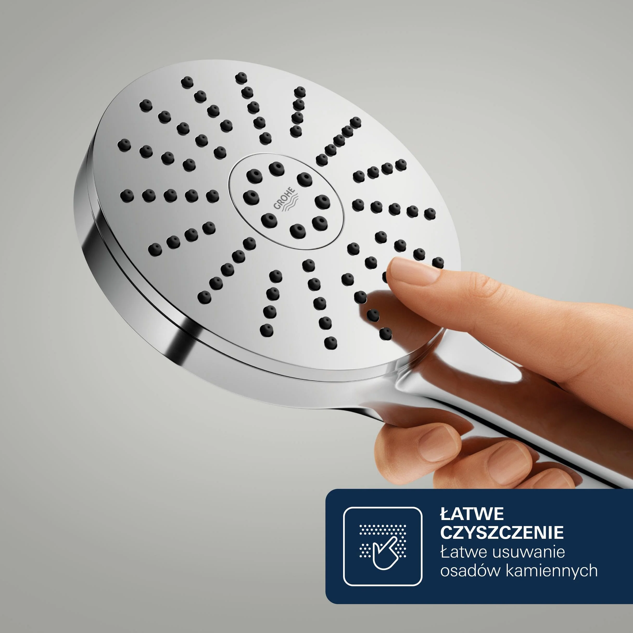 Słuchawka prysznicowa GROHE Vitalio Joy+ 120, 3 strumienie (Rain, Jet, Booster), Przepływ 6,3 l/min, Duża tarcza 12 cm Chrom, Ochrona przed oparzeniem, Uniwersalny montaż 1348630000