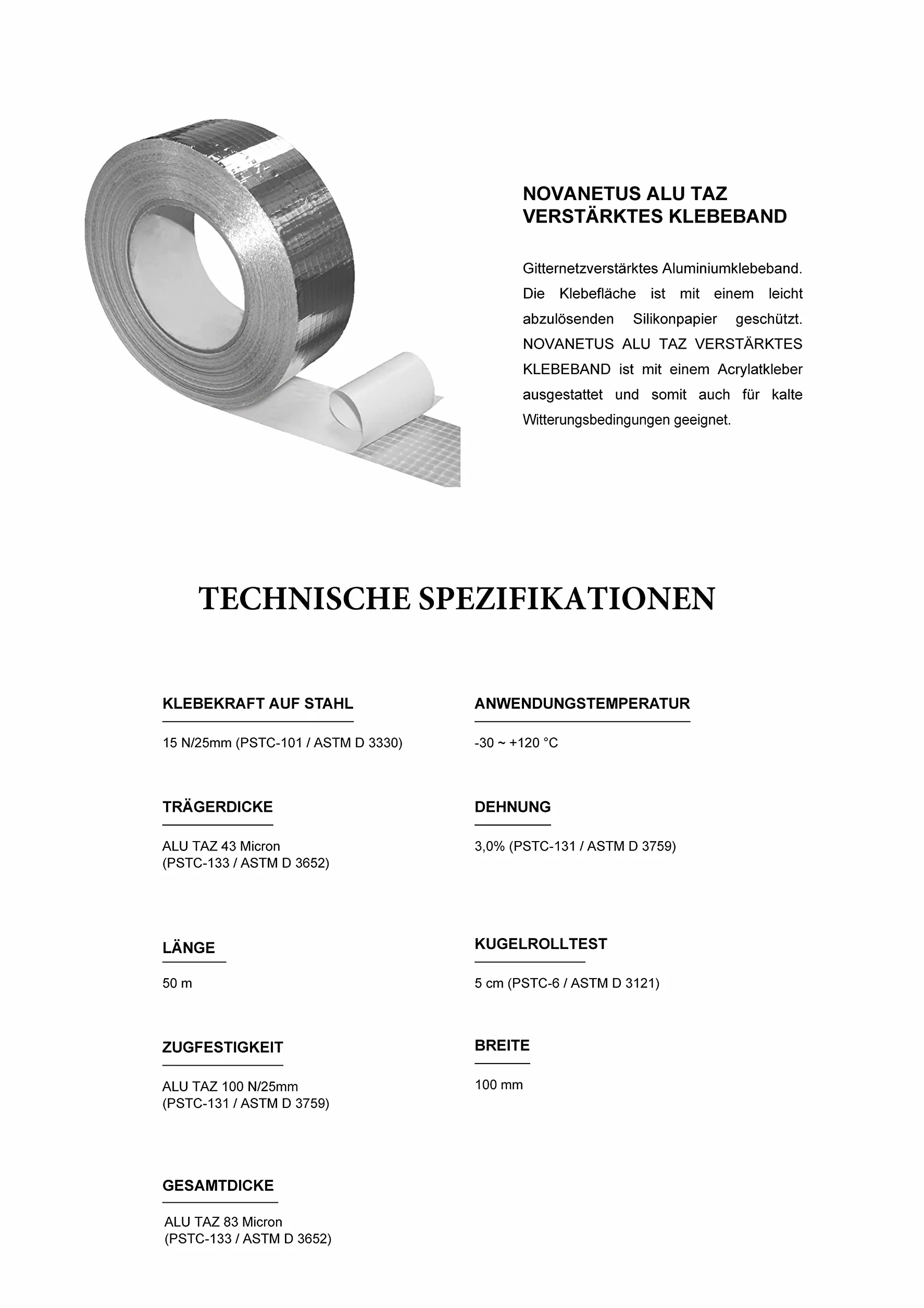 ALU TAZ Wzmocniona Siatką Aluminiowa Taśma Klejąca, Taśma Aluminiowa, 100 mm x 50 m do Systemów Wentylacyjnych i Klimatyzacyjnych, Wzmocniona Taśma Samoprzylepna, Taśma Uszczelniająca