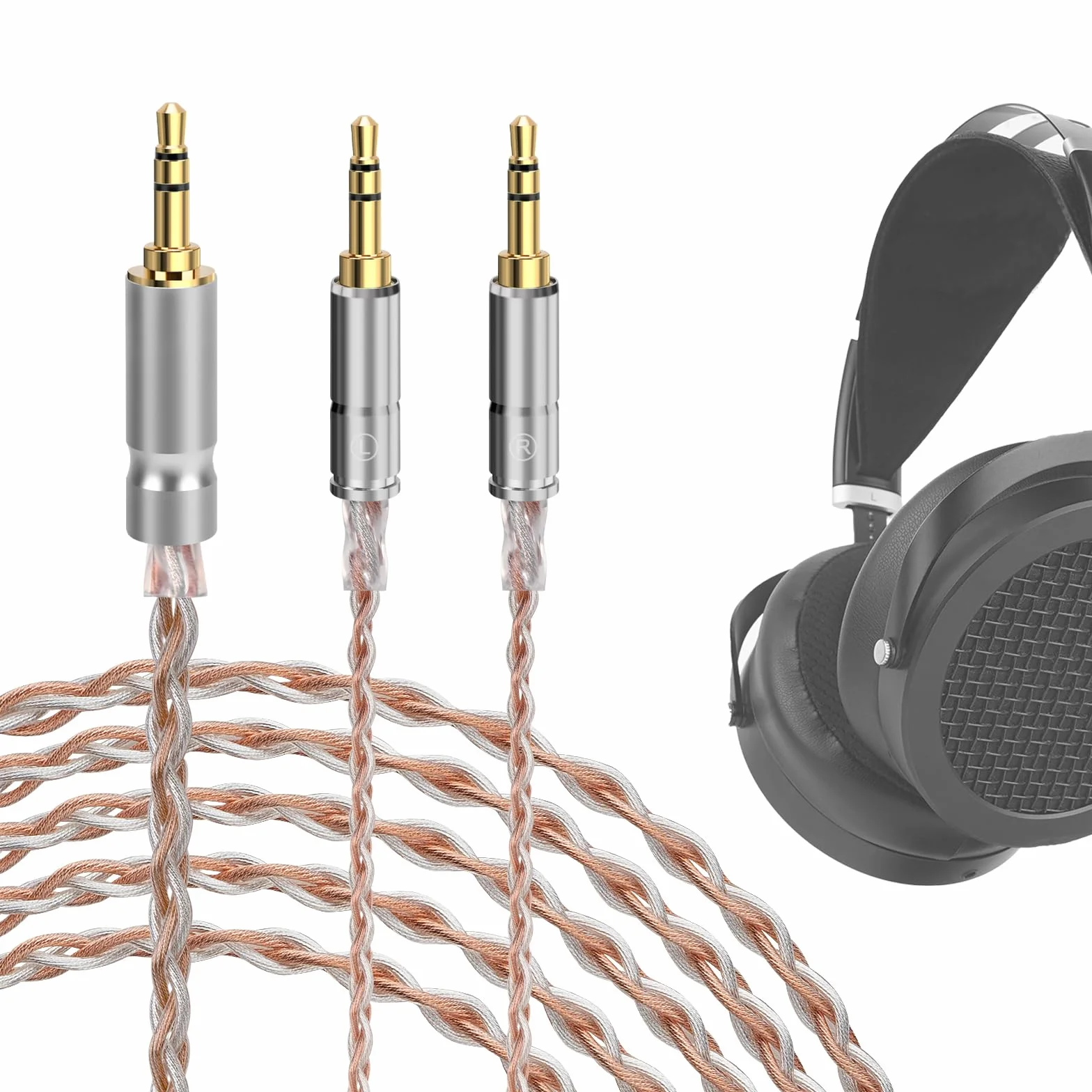 Geekria Apollo Copper Silver Braid Upgrade kabel audio kompatybilny z HIFIMAN SUSVARA ujawnił SUNDARA Ananda Arya HE4XX, 3,5 mm do podwójnego męskiego wymiennego kabla słuchawkowego 3,5 mm