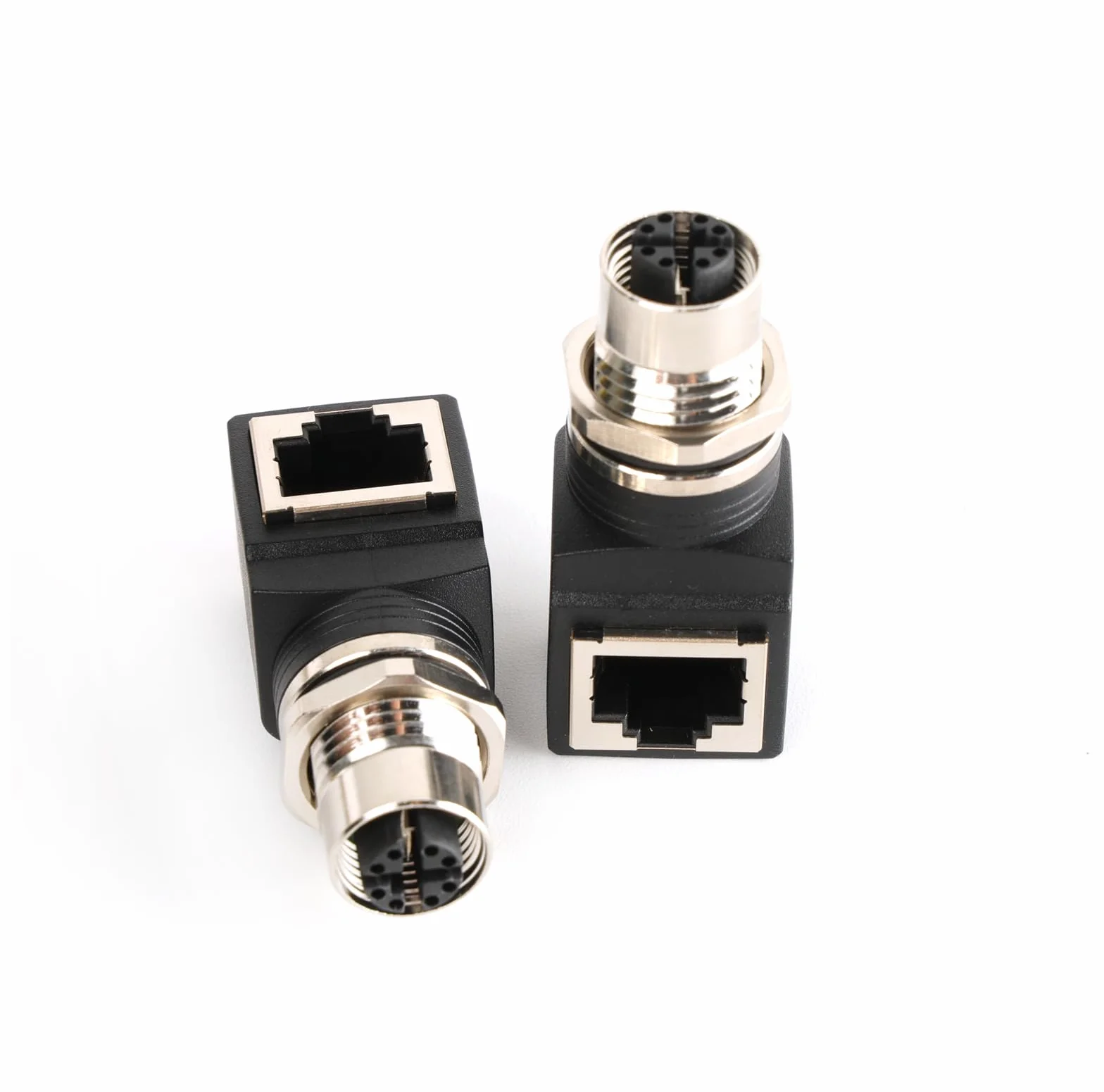 SZRMCC Adapter M12 do RJ45 Jack M12 kod D 4-pinowy męski na RJ45 żeński grodziowy wodoodporny przemysłowy adapter sieciowy Ethernet (8-pinowy żeński rj45 żeński kąt prosty, X-Code 8-pin)