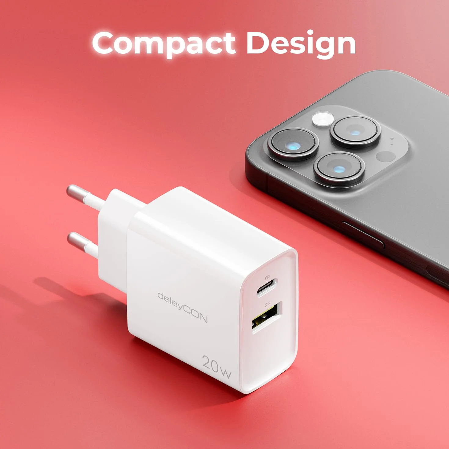 deleyCON Ładowarka USB-A i C 2 Porty PD 3.0 Szybkie Ładowanie Biała