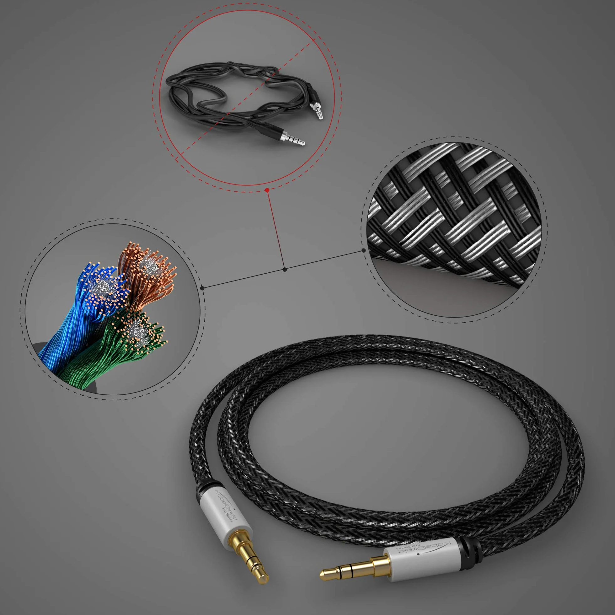 KabelDirekt Przewód stereo jack AUX audio 3,5mm nylonowy 0,5m
