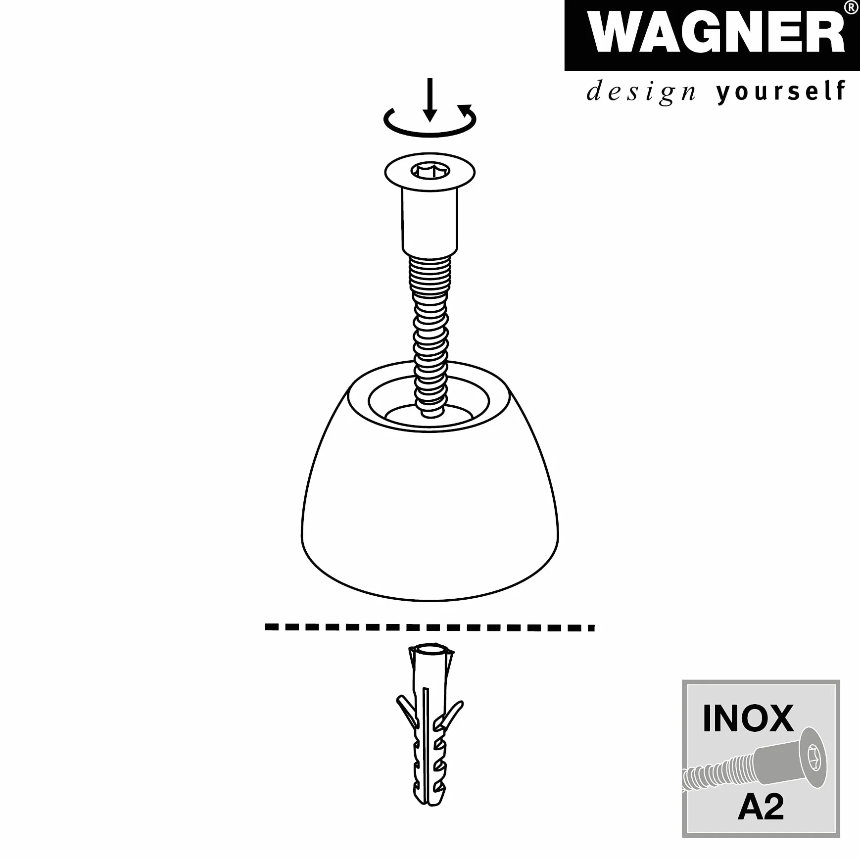 WAGNER Stoper do drzwi w stylu retro do podłóg i ścian, gałka zewnętrzna – średnica Ø 50 x 30 mm, czarna, wysokiej jakości guma i odporna na warunki atmosferyczne śruba ze stali nierdzewnej, łącznie z