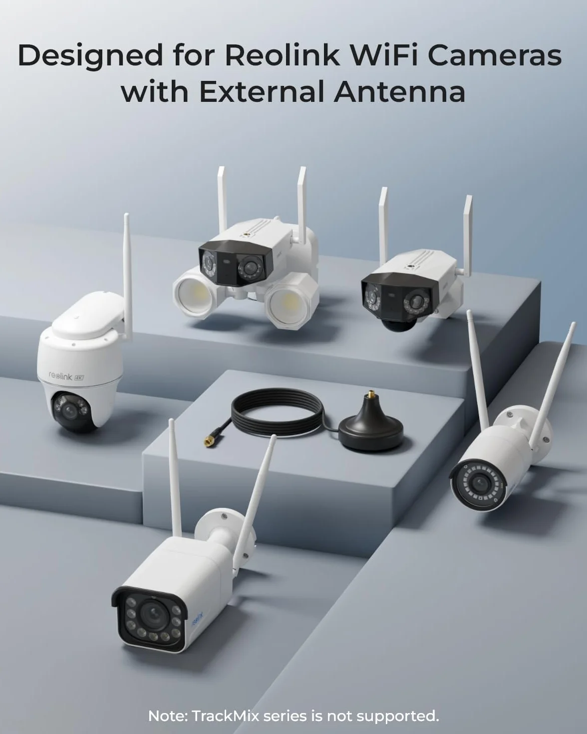 Reolink WiFi Antenna Extension Cable RP-SMA Male to Female Magnetic Stand Base 10ft