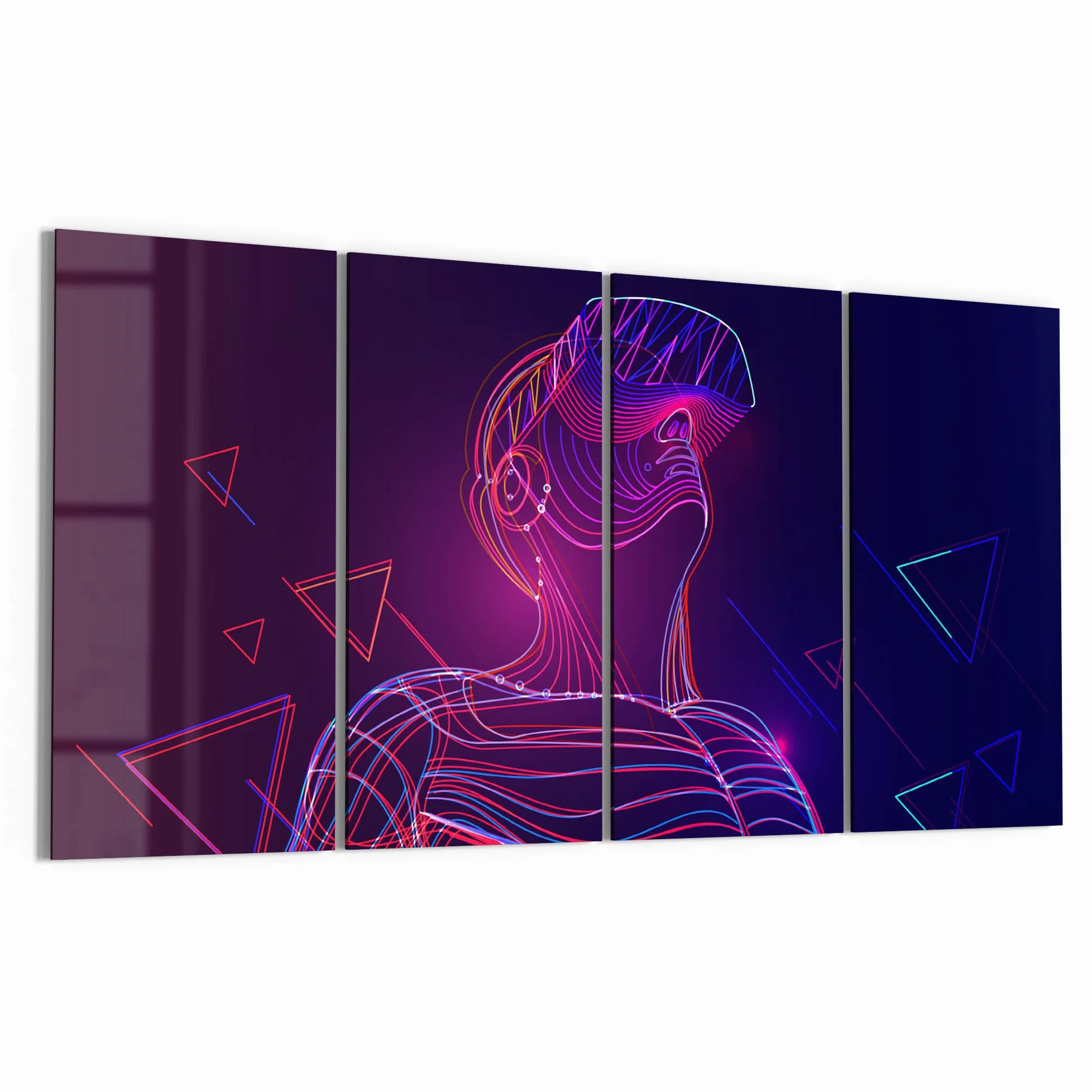 DEQORI Obrazy na szkle z prawdziwego szkła, motyw "mężczyzna z okularami VR", poziome, 4-częściowe, 120 x 60 cm, duża dekoracja XXL, obrazy ścienne do salonu, sypialni, przedpokoju i kuchni, nowoczesna dekoracja ścienna