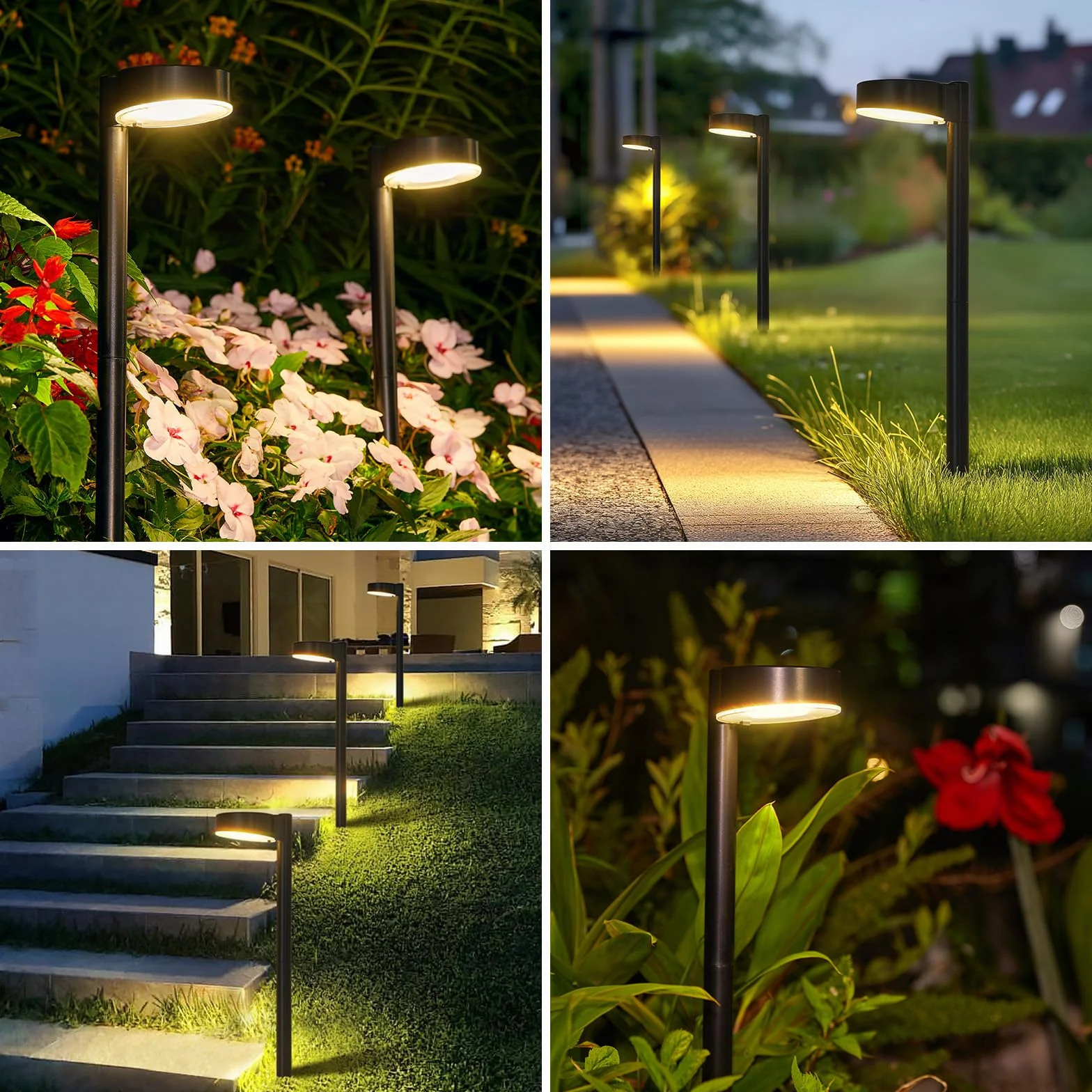 BUCASA Lampy solarne do ogrodu, 8 x 12 diod LED, jasne lampy solarne do użytku na zewnątrz, z dłuższym czasem pracy, wodoszczelność IP65, solarne lampy ogrodowe, dekoracja na trawnik, taras