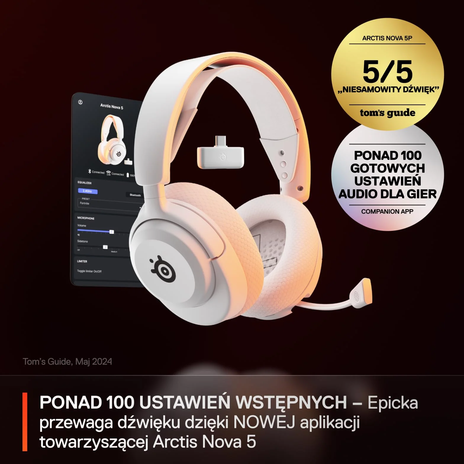 SteelSeries Arctis Nova 5 Słuchawki bezprzewodowe do gier 2,4 GHz BT 60h baterii