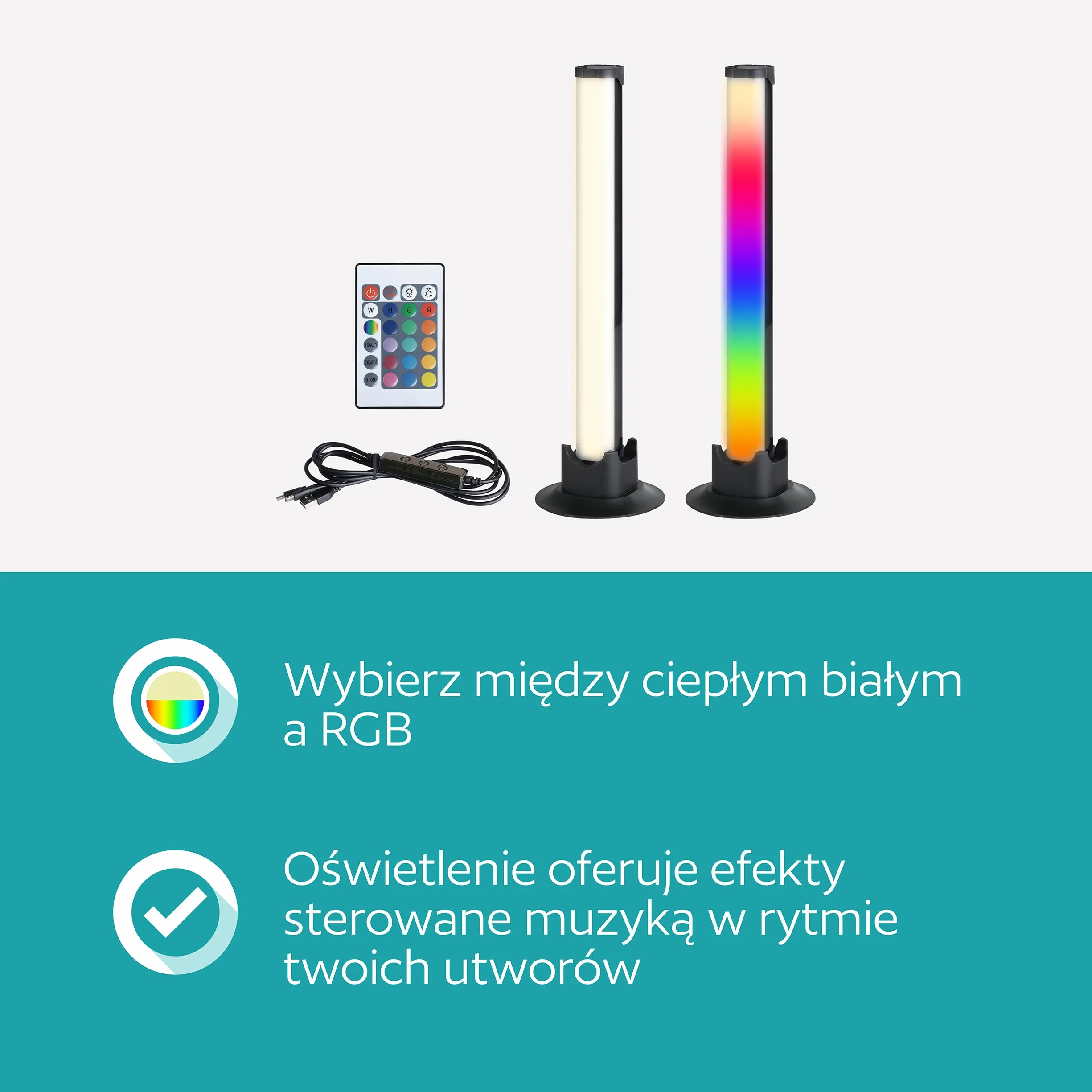 EGLO 2 szt. LED lampki do pokoju gamingowego, kolorowe lampki stołowe z efektami świetlnymi, dekoracja na imprezę, lampka sterowana muzyką, pilot, USB, ciepłe białe i RGB, czarne