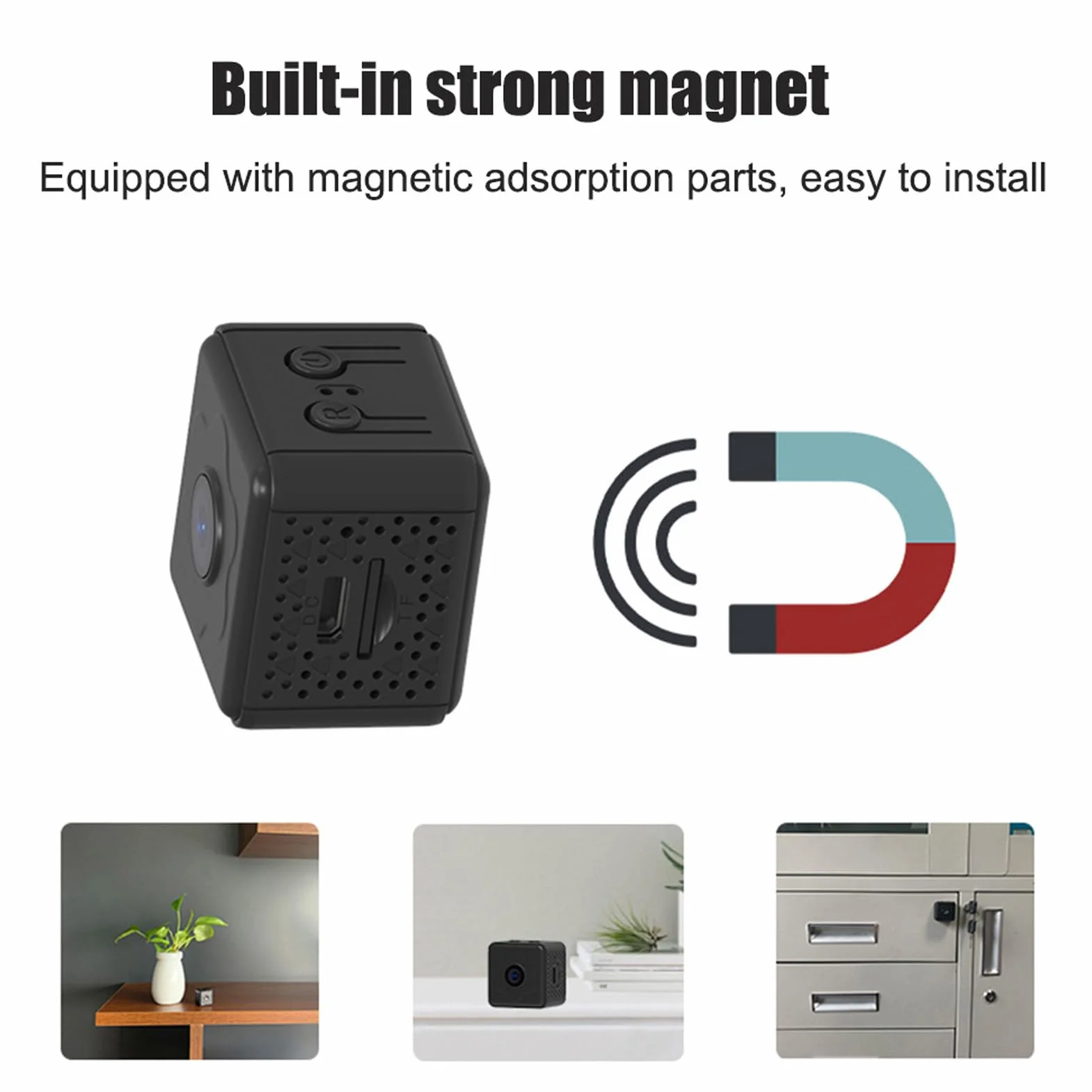 Ukryta Kamera Szpiegowska, Mała Kamera Bezprzewodowa Wi-Fi 1080P z detekcją Ruchu, Noktowizor, Rozmowa Dwukierunkowa, montaż Magnetyczny, Wideo w Pętli, Wideo Szerokokątne,