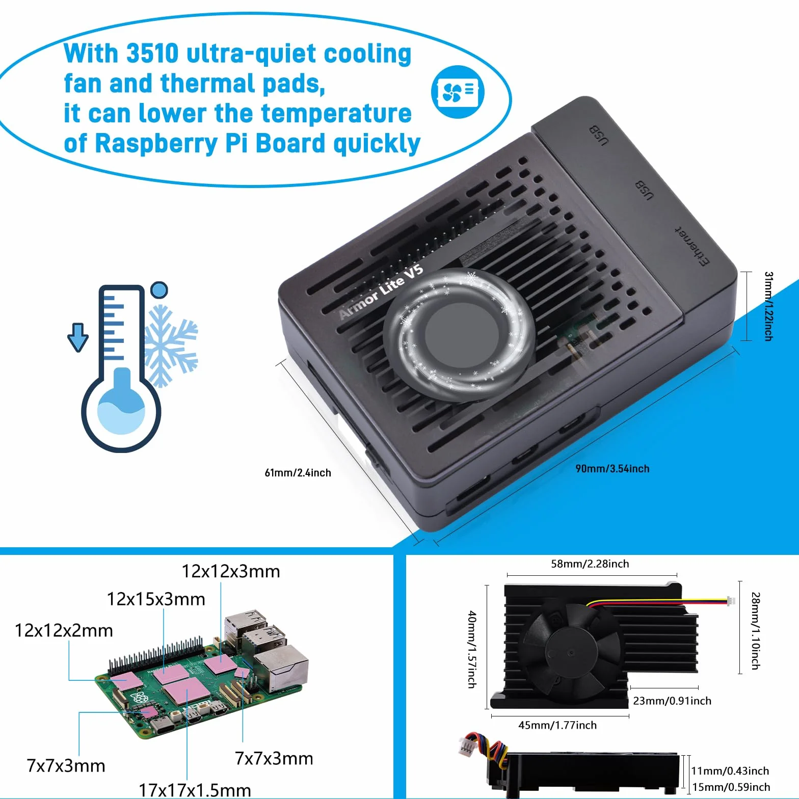GeeekPi Zestaw startowy dla Raspberry Pi 5 8 GB, w tym płytka RAM Pi 5 8 GB, karta SD 128 GB i czytnik kart, obudowa ABS Pi 5 z aktywną chłodnicą Armor Lite V5, zasilacz 27 W 5,1 V 5 A USB C