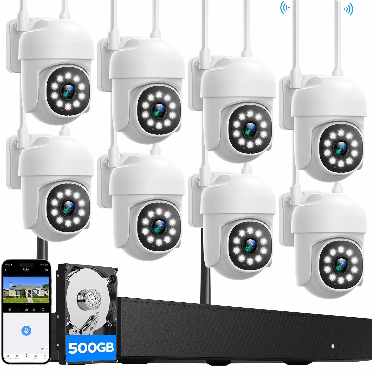 CAMCAMP Zestaw kamer do monitoringu WLAN, do użytku na zewnątrz, 16 kanałów 2 MP, WiFi, rozpoznawanie osób, 2-drożne audio, odporność na warunki atmosferyczne IP66 (8)