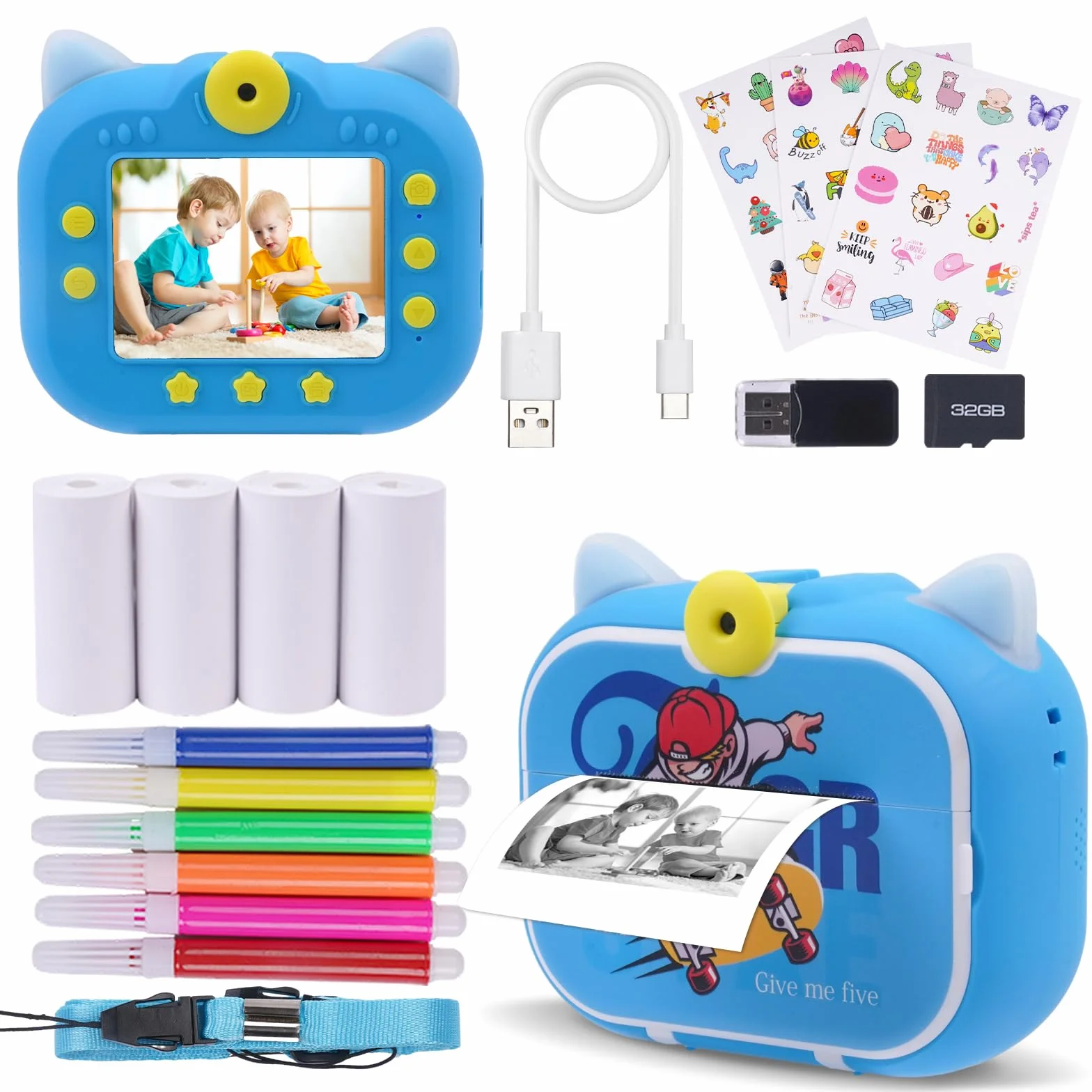 DYNASONIC Instant Children's Camera 2nd Generation 48MP 2.5K UHD Digital Photo Video with 32GB SD Card Gift for Kids 3-14