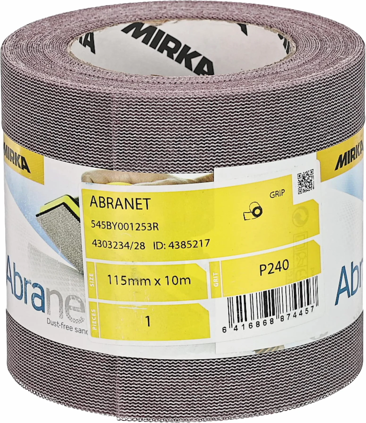 Mirka Abranet siatka ścierna rolka 115 mm x 10 m rzep P240 | Siatka ścierna do drewna lakieru plastiku z ziarnistością P240 kompatybilna z szlifierkami rzepowymi Mirka