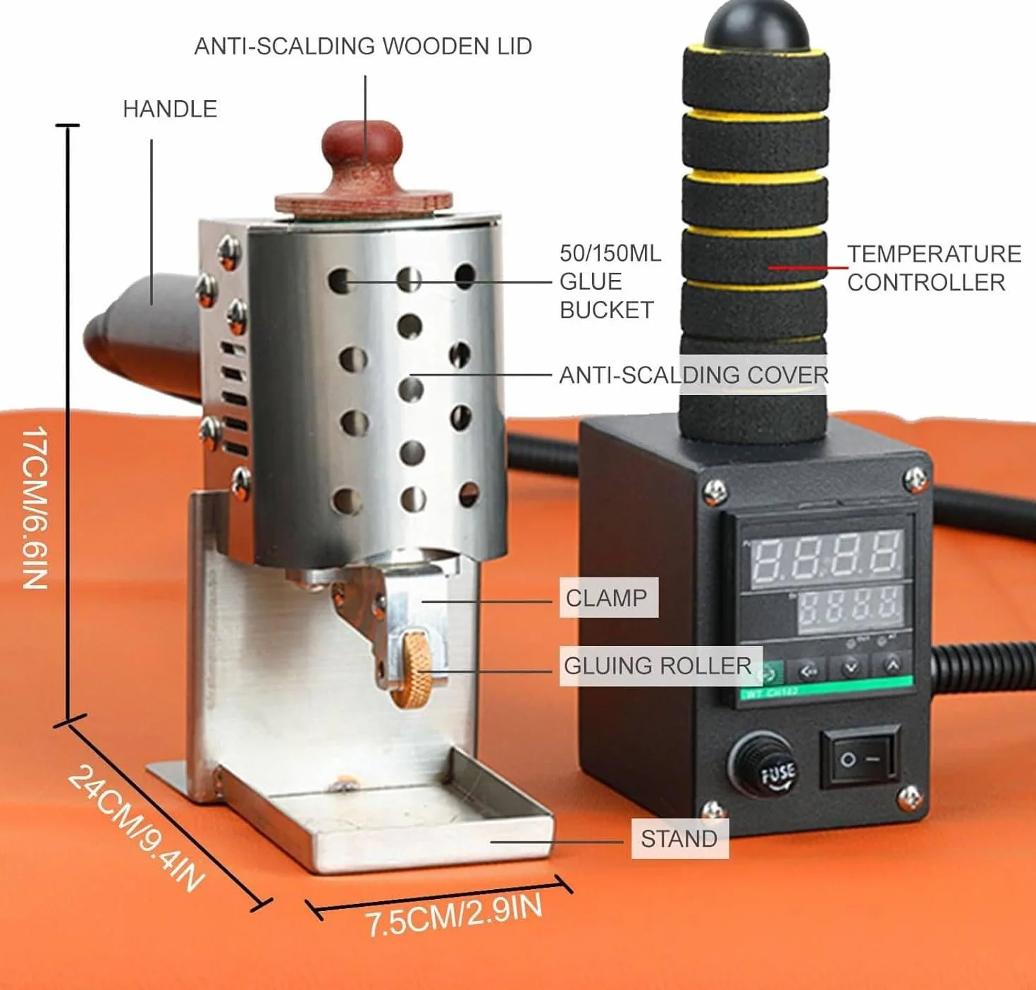 Zwijarka do kleju topliwego, ręczna maszyna do etykietowania kleju z wkładem, kontrola temperatury 50-220°C, do skórzanego kartonu 150 ml