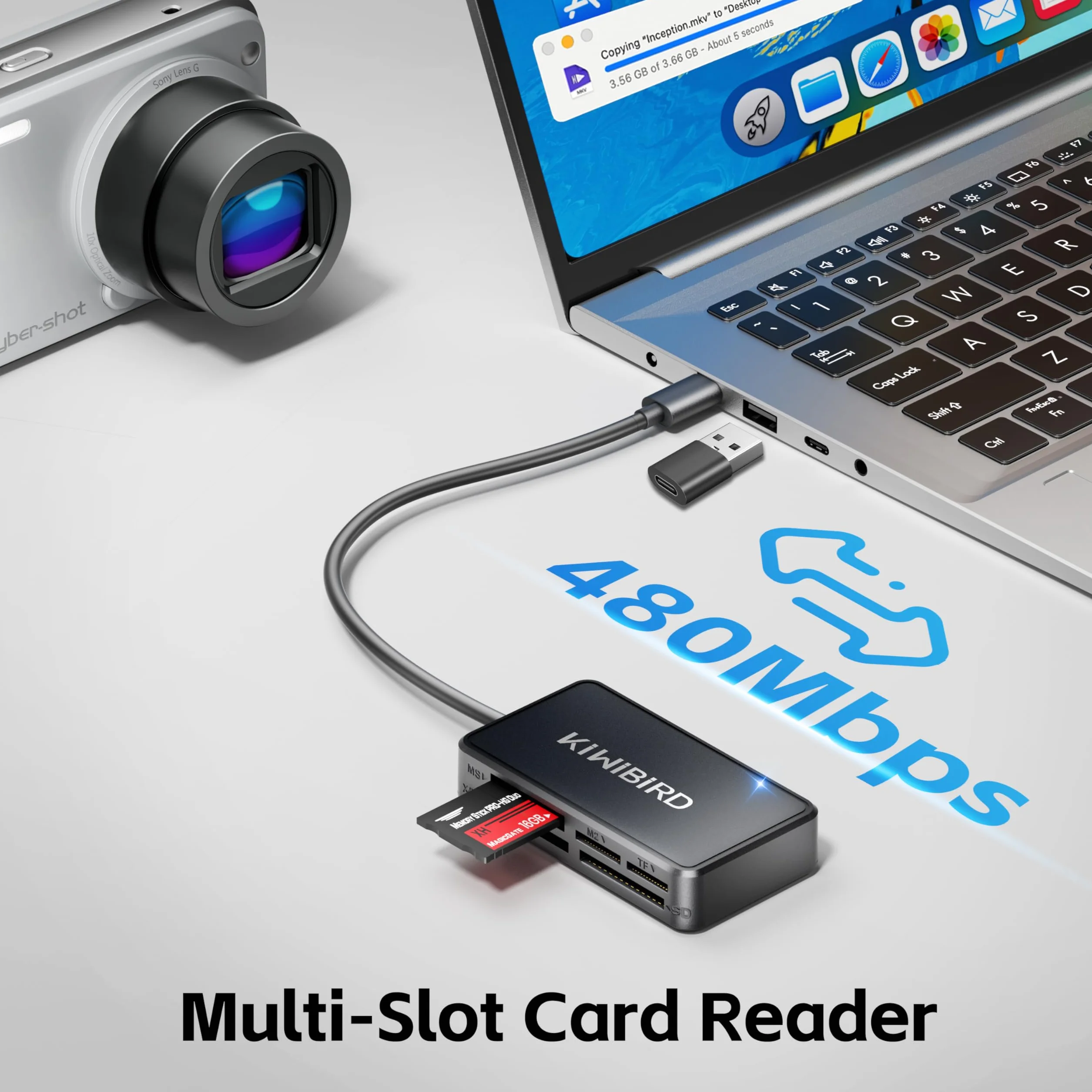 KiWiBiRD Czytnik kart SD USB C Compact Flash CF adapter do Memory Stick Pro Duo XD M2 MS TF microSD