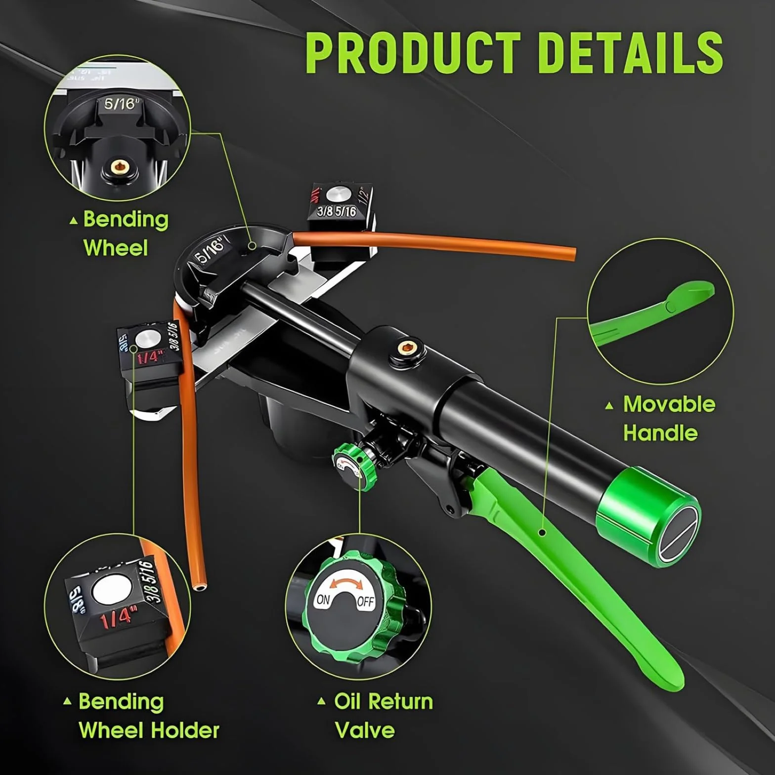 Zestaw hydraulicznych giętarek do rur, ręczne narzędzie do gięcia rur miedzianych z 7 matrycami do rur 6-22 mm, pojemność 180 kN, kąt 180°, idealne do projektów HVAC i hydraulicznych