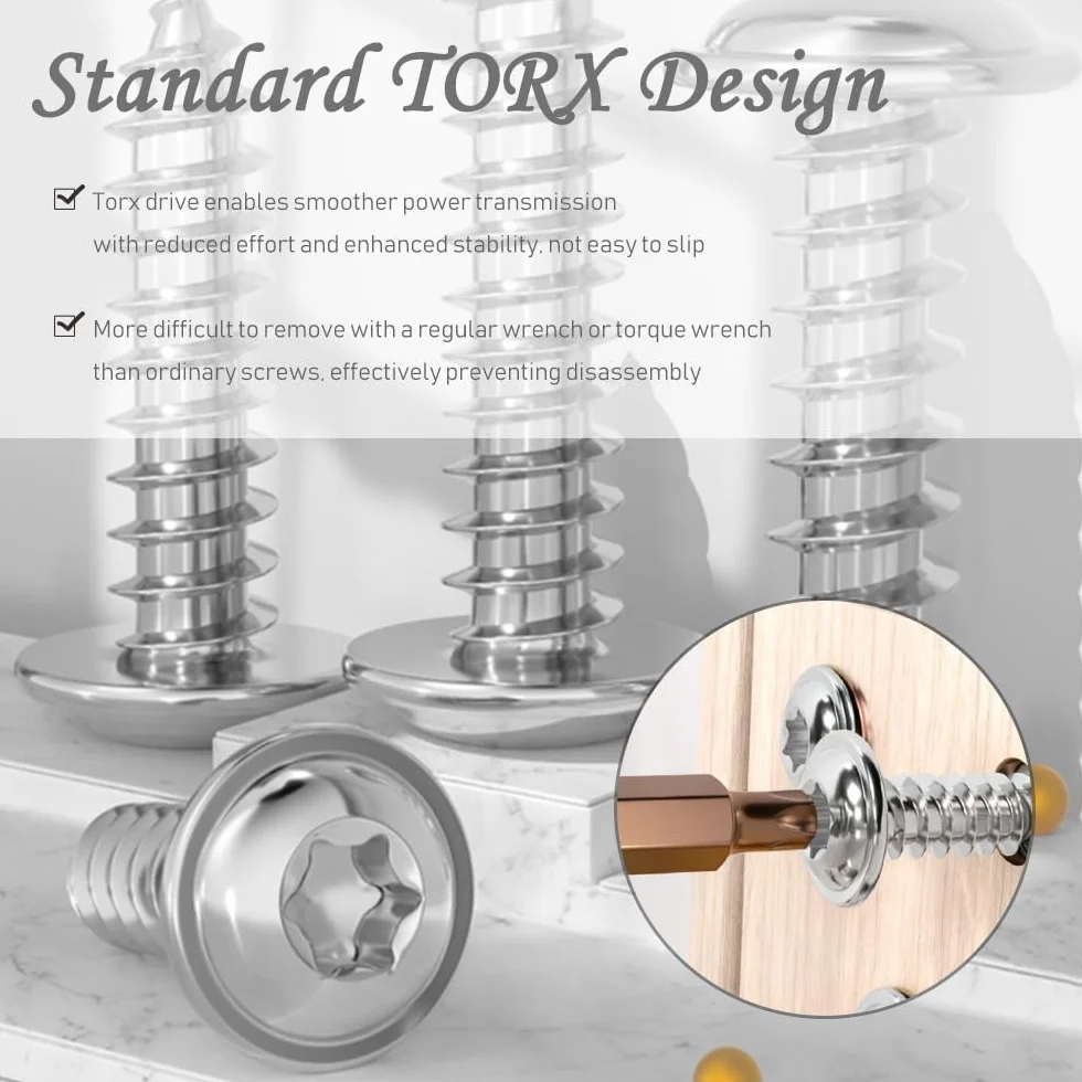 Wkręty samogwintujące M5 – wkręty do blachy, płaski łeb z tarczą, stal nierdzewna, Torx, wkręty do drewna, pełny gwint, M5 x 25 mm, 20