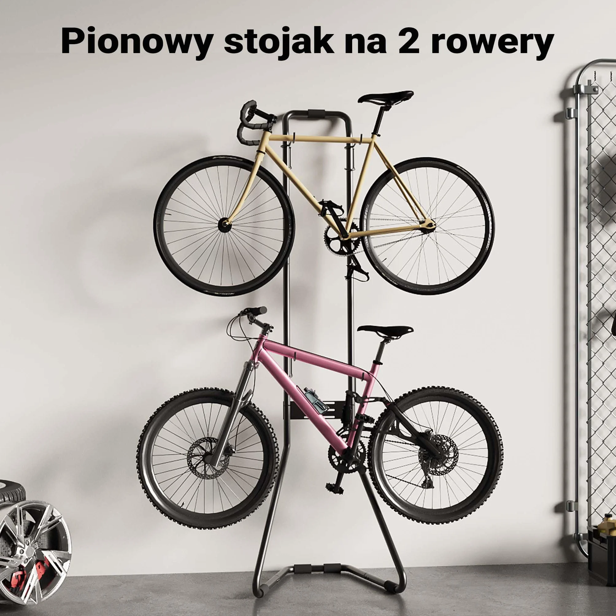 Wiltec Stojak na 2 rowery o udźwigu do 40 kg, wolnostojący uchwyt na rowery o wymiarach 665 x 558 x 2190 mm bez wiercenia w ścianie