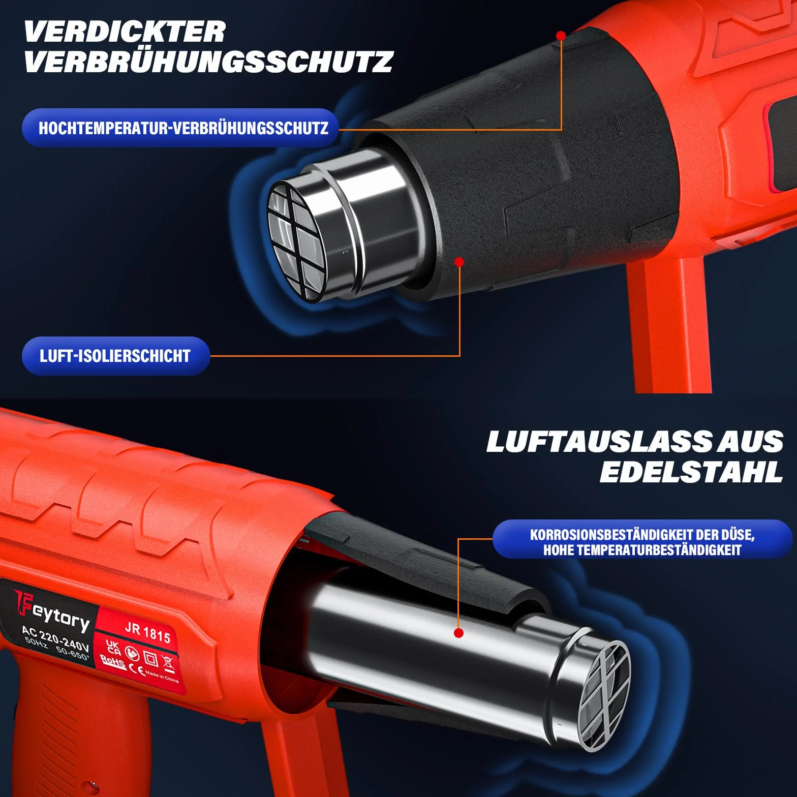 HSHa Pistolet na gorące powietrze, 2000 W, regulacja temperatury, Dgital, z 4 dyszami