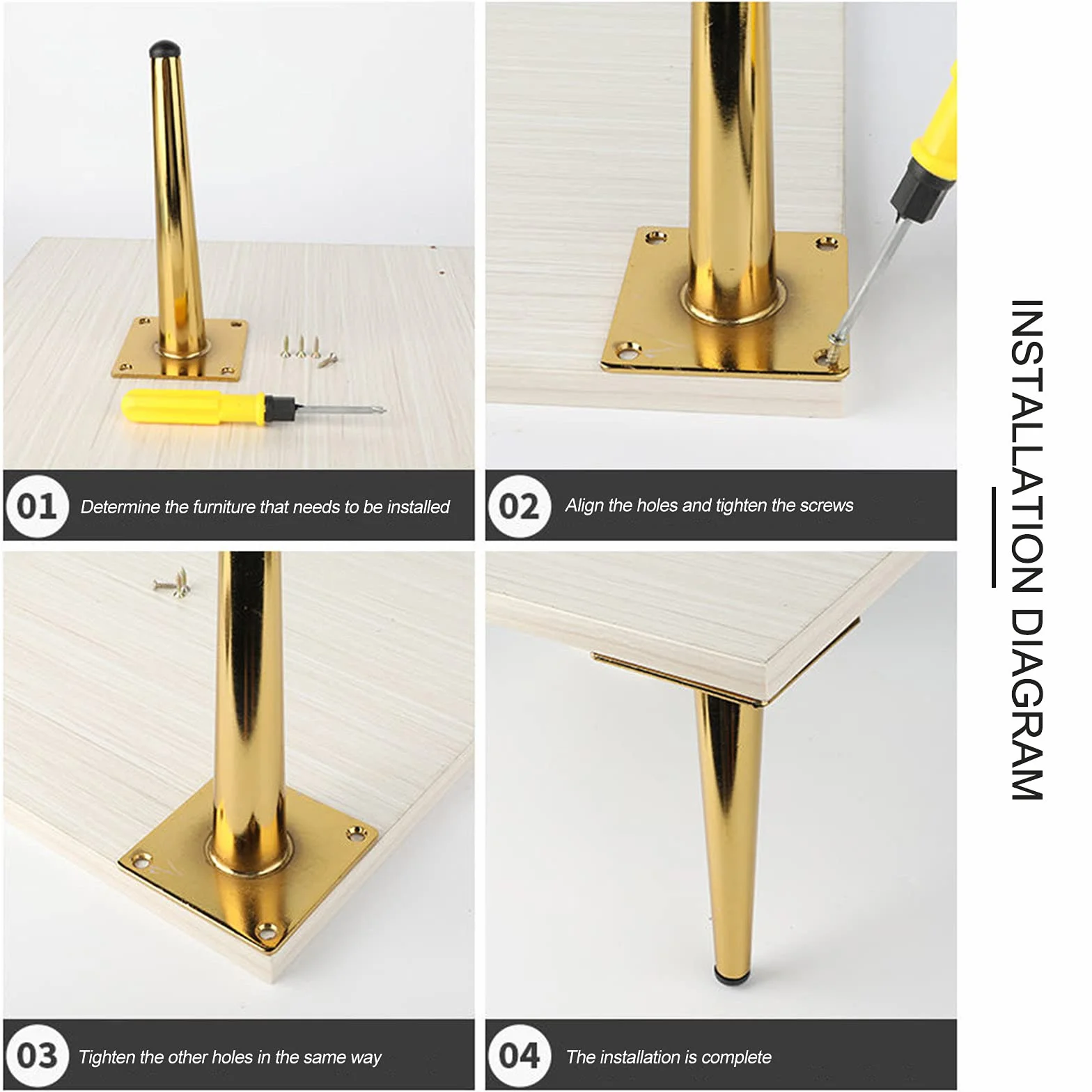 Nogi Replacementniture, metalowe nogi stołowe DIY, stożkowe nóżki Taperedniture z antypoślizgowymi gumowymi podkładkami, do szafki RTV, sofy, szafki łazienkowej, stolika kawowego, łóżka, biu