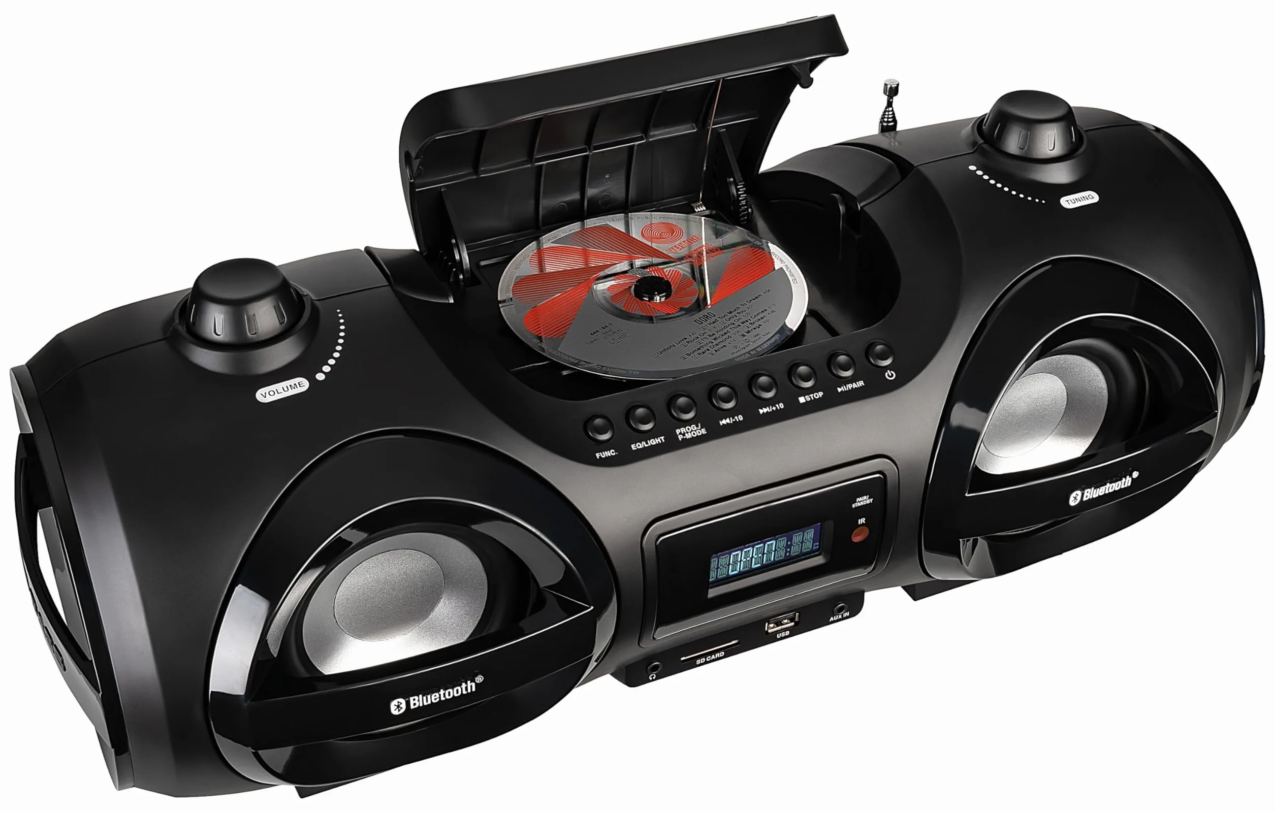 REFLEXION CDR900BT przenośny boombox Bluetooth radio FM MP3 USB SD CD 200 W czarny
