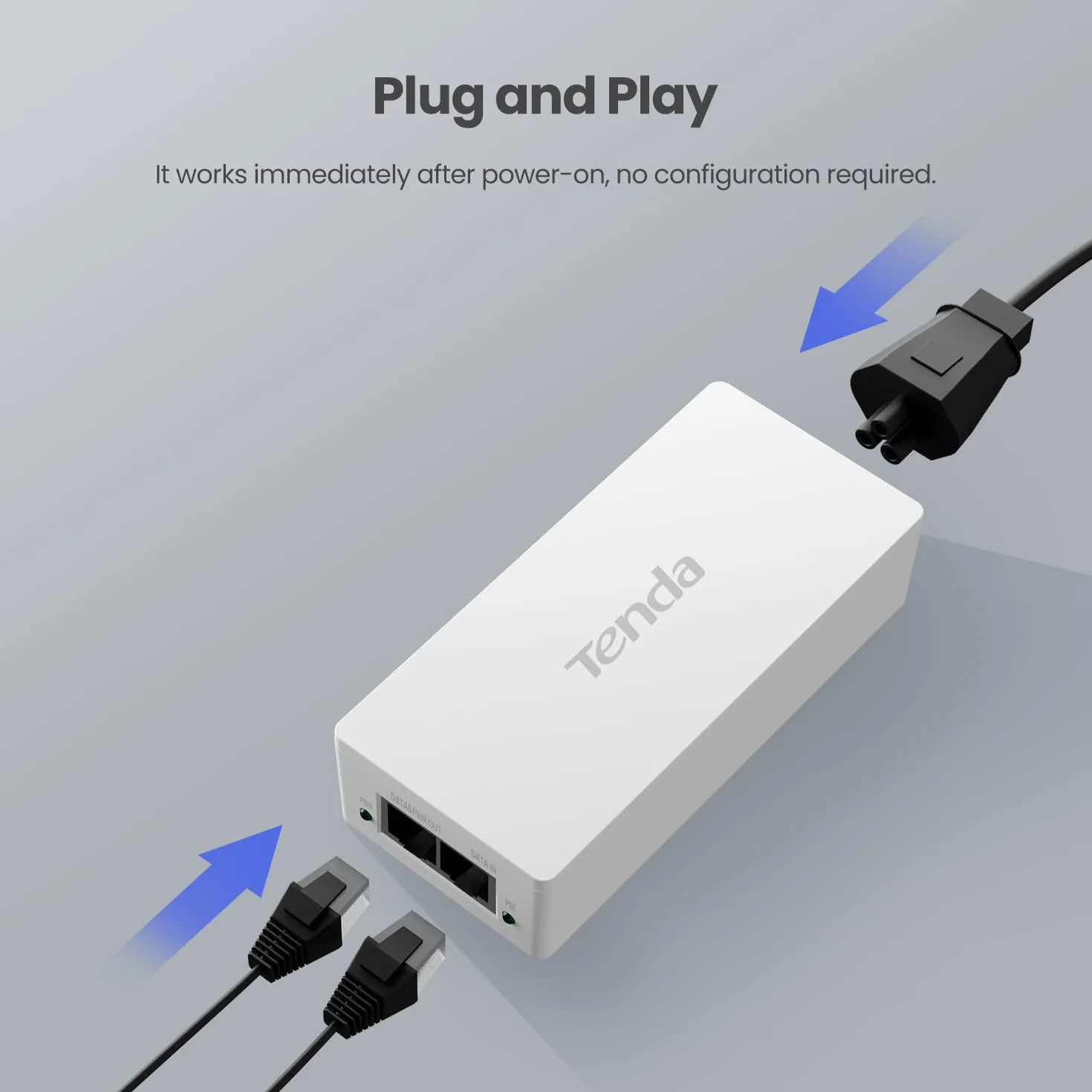 Tenda Gigabitowy Injector PoE+ 30 W 100 m IEEE 802.3af/at Biały PoE30G-AT