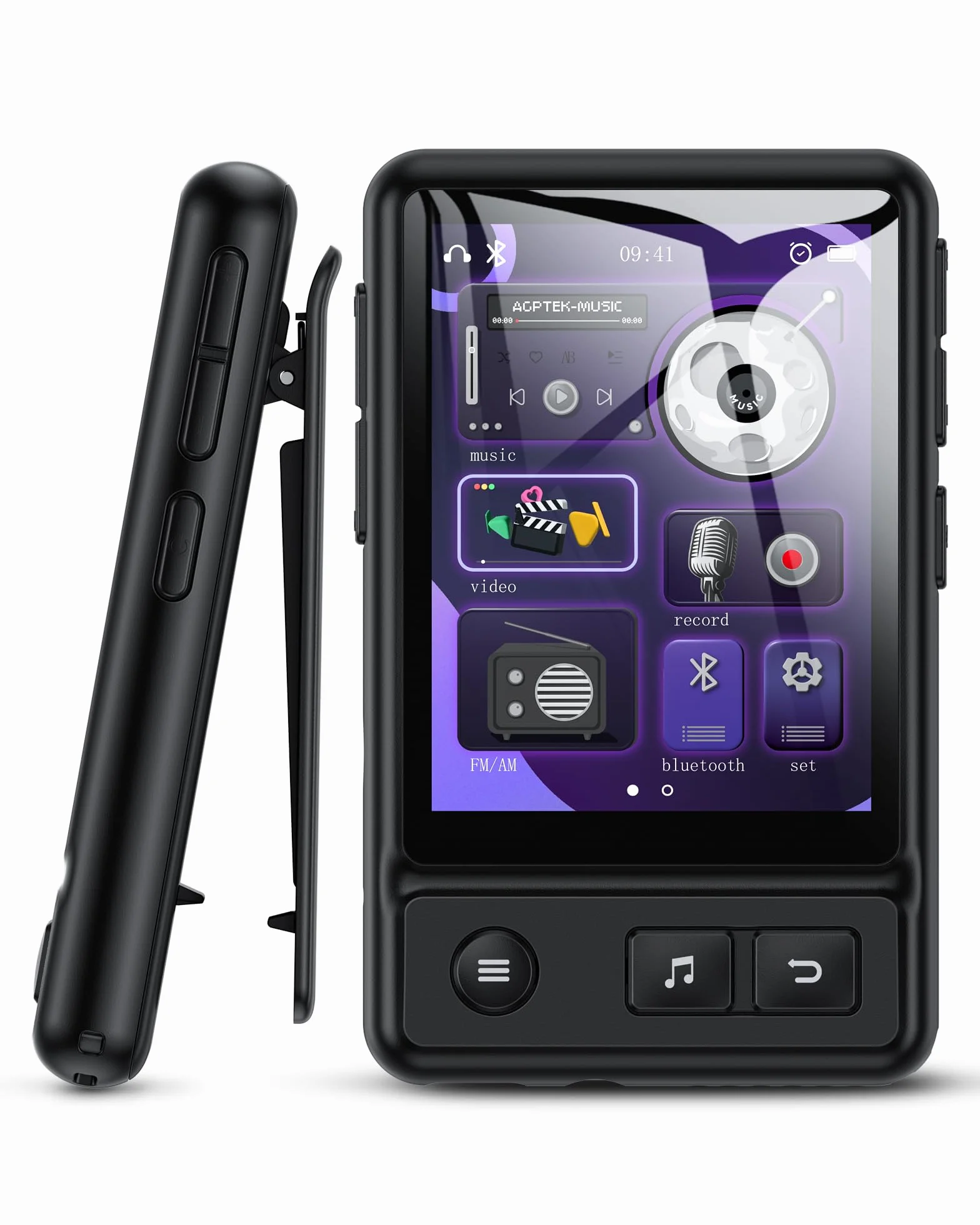 AGPTEK Odtwarzacz MP3 Bluetooth 5.3, 32 GB, ekran dotykowy, sportowy kolorowy ekran TFT 2,4", obsługuje karty TF do 128 GB, odtwarzacz z klipsem, wbudowany głośnik, radio FM, e-book, dźwięk HiFi,