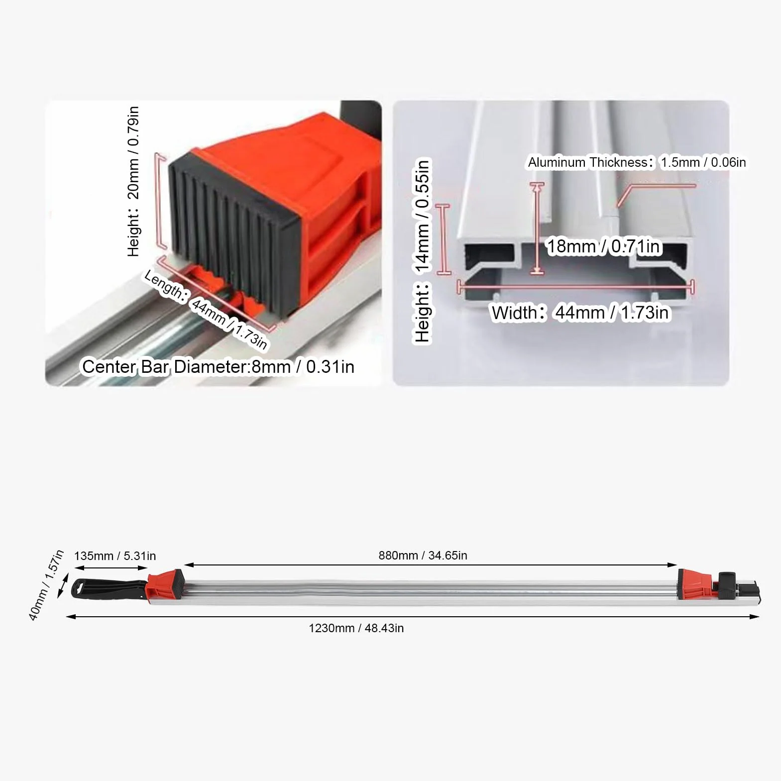 Prowadnica do Cięcia Prostego do pił Tarczowych, Stop Aluminium, Zawiera krawędź zaciskową NGX o Długości 88 Cm i Długości 34,6 Cala, szynę prowadzącą Prowadnica Piły Stołowej z