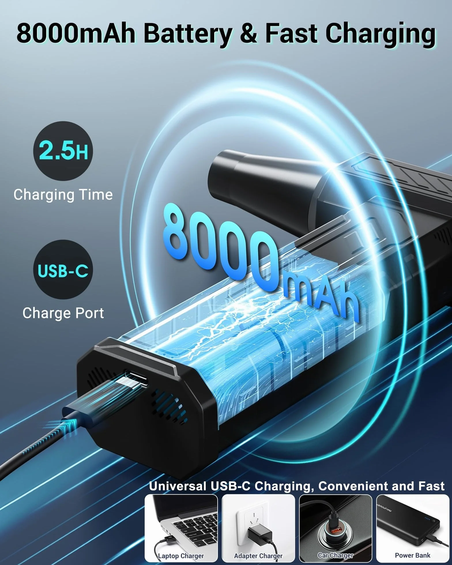 WHATOOK Dmuchawa elektryczna A1 Max 250000 obr./min 8000 mAh LED 4-biegowa ładowalna