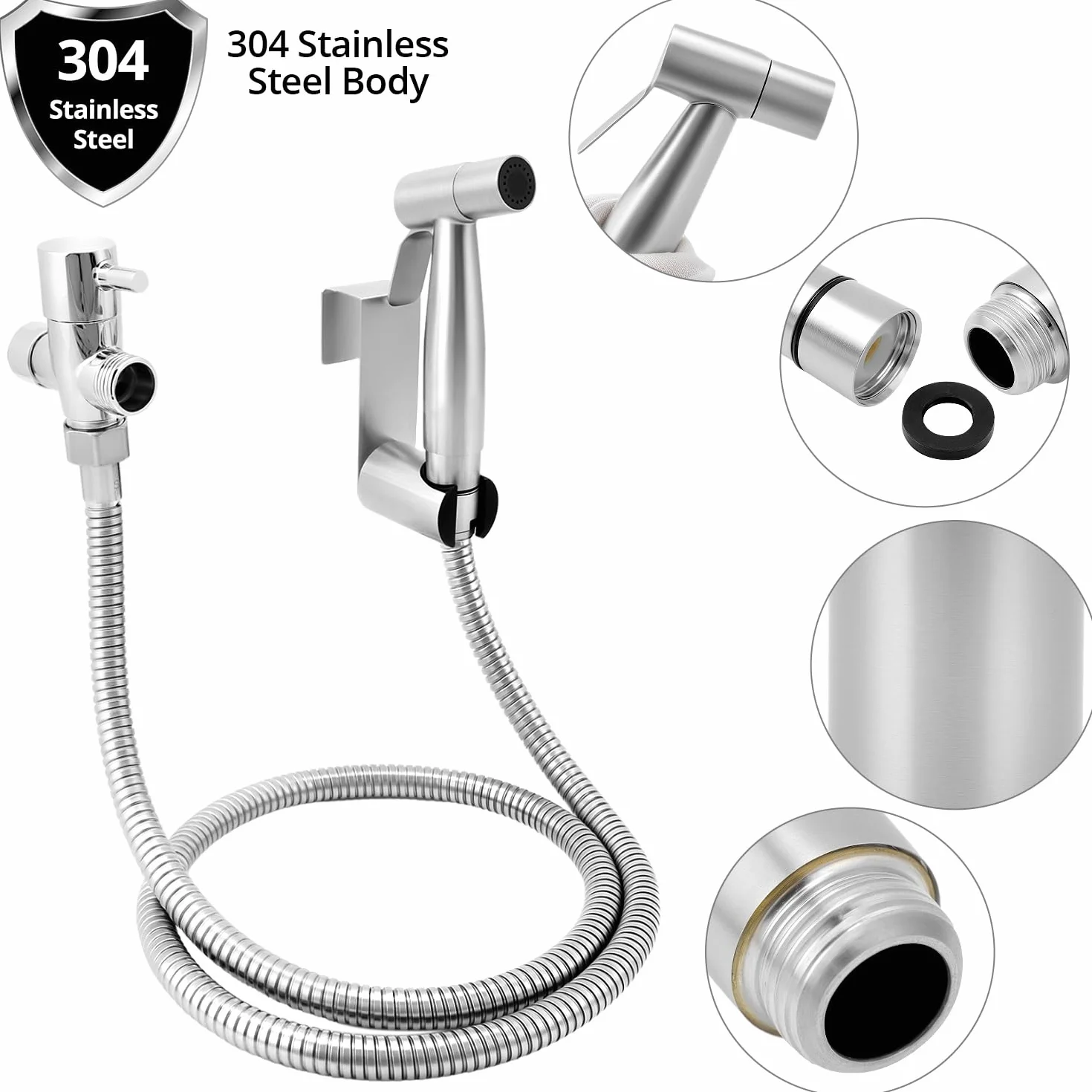 QWORK® Przenośny zestaw prysznicowy bidet, opryskiwacz do bidetu ze stali nierdzewnej SUS304 z szczelną konstrukcją