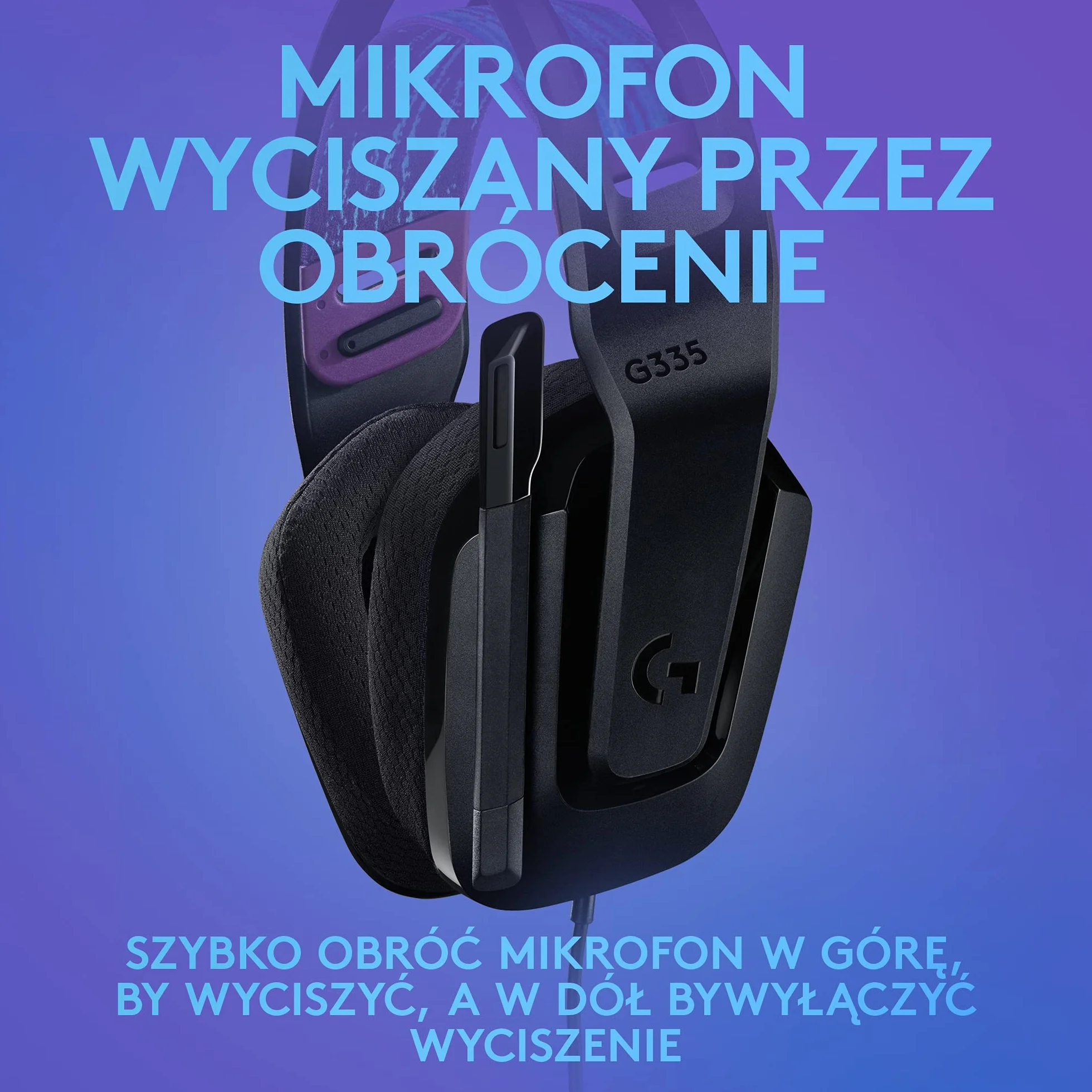 Logitech G335 Przewodowy zestaw słuchawkowy do gier z mikrofonem Flip to Mute, Mini Jack 3,5 mm, nauszniki z pianki memory, kompatybilny z PC, PlayStation, Xbox, Nintendo Switch - Czarny
