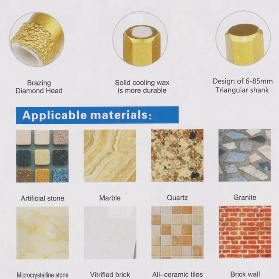 Otwornica do płytek ceramicznych chwyt trójkątny lutowane próżniowo suche diamentowe wiertła rdzeniowe wiertła z granitu marmurowego narzędzia do otwierania otworów wiertła, 55mm