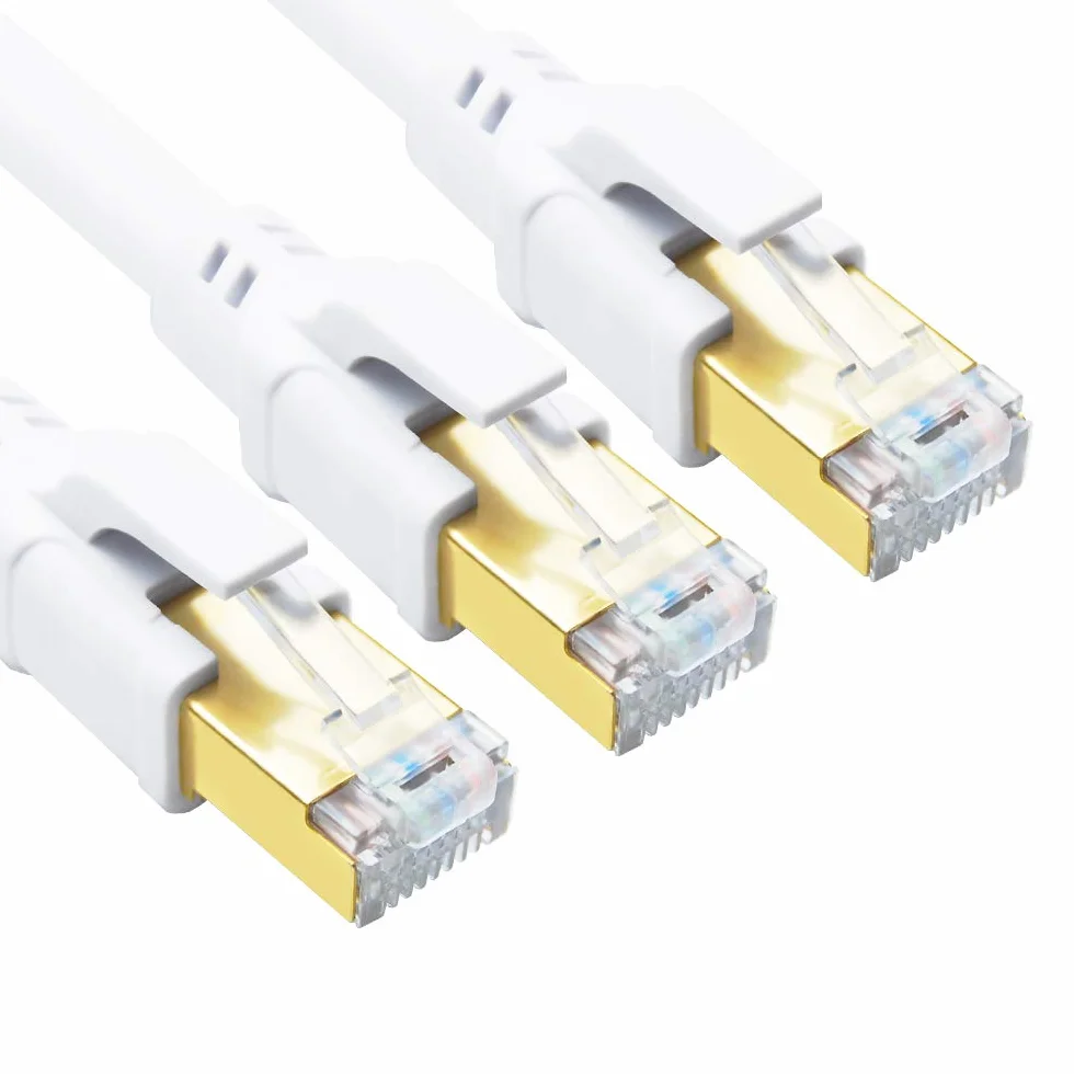 Kabel Ethernet Cat 8 0.5m 3szt 40Gbps 2000MHz S/FTP Pozłacane RJ45 Biały