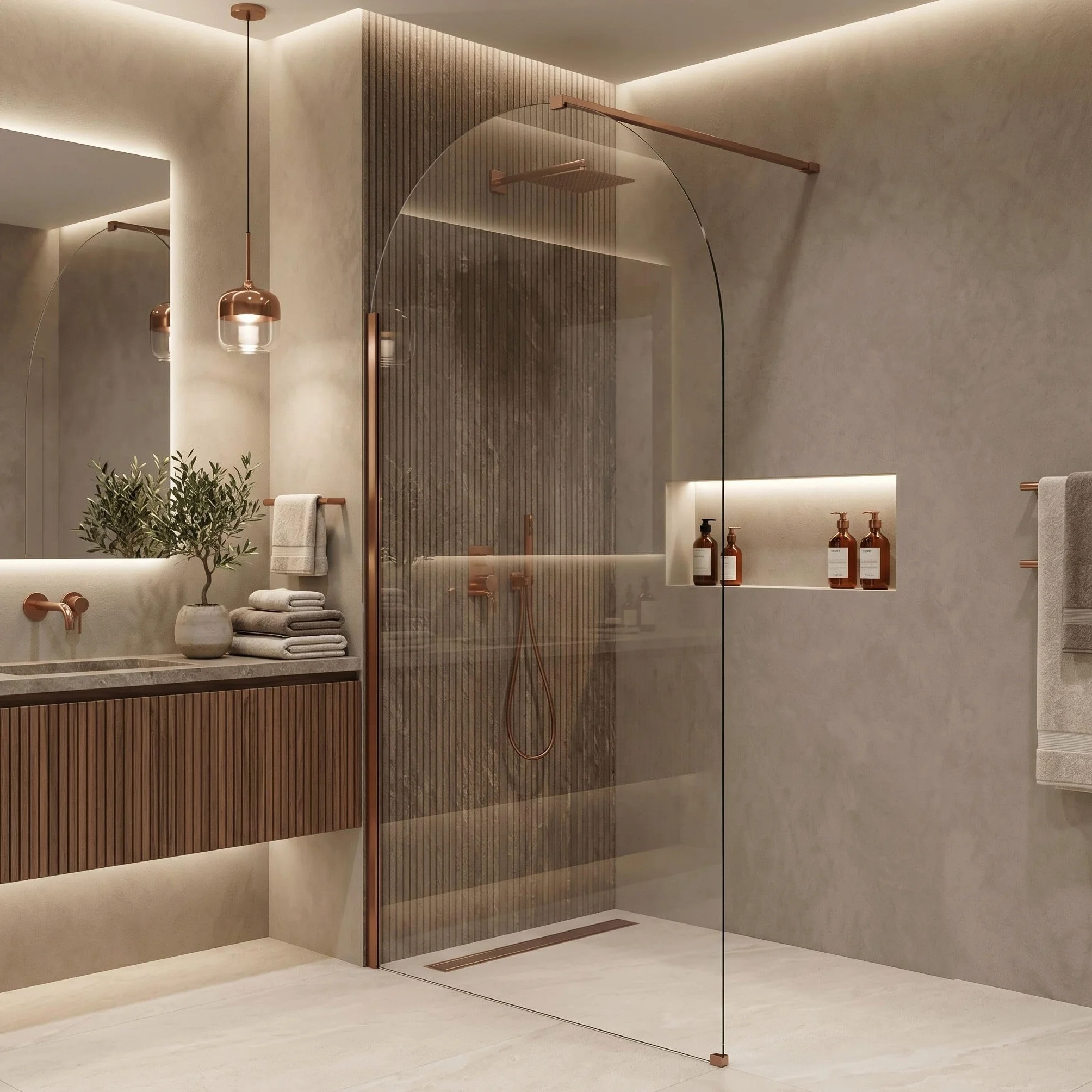 Rea - Ścianka Prysznicowa Walk-in Heaven Brush Copper 100-0,8x100x200 cm
