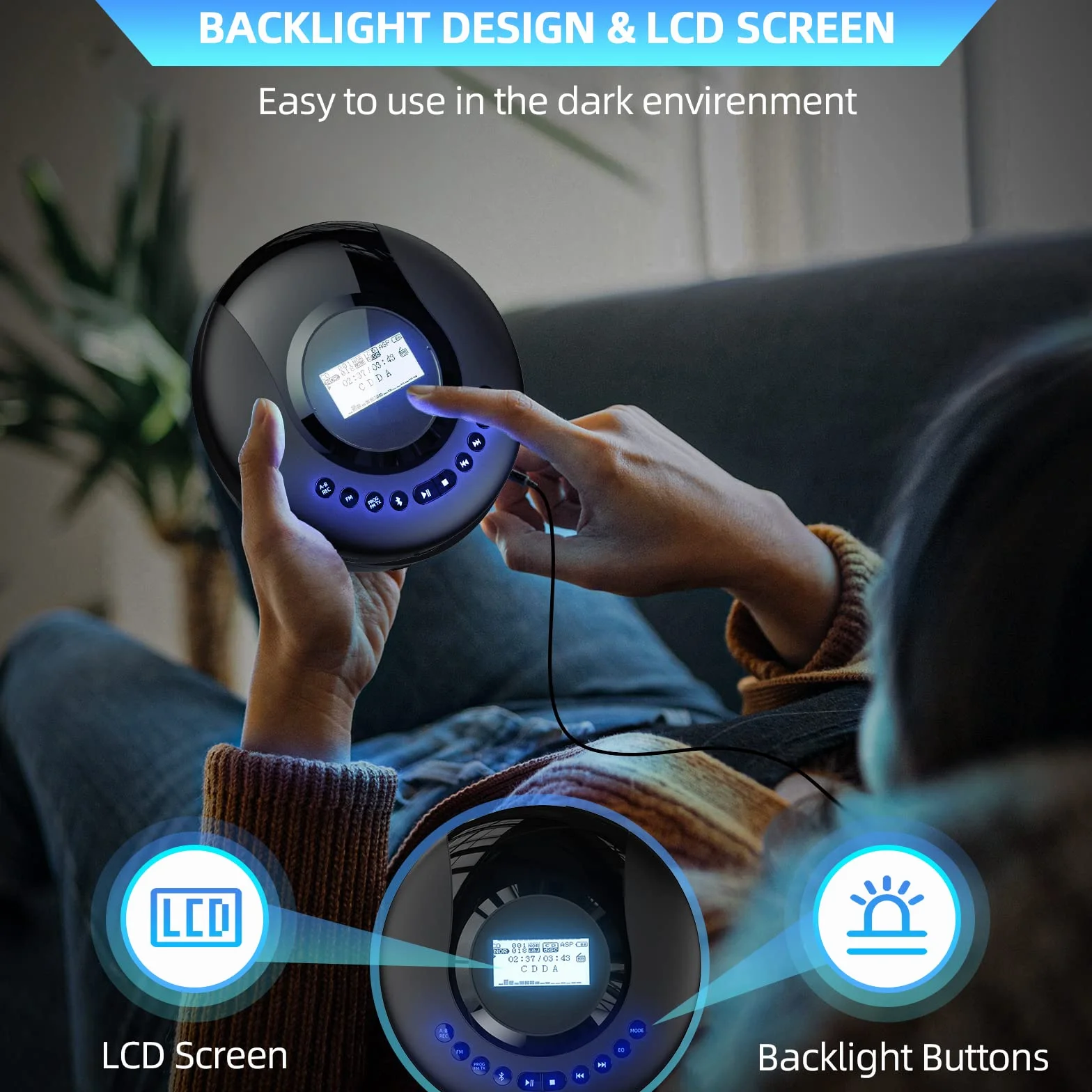 Przenośny odtwarzacz CD, przenośny odtwarzacz CD Arafuna Bluetooth do samochodu i dzieci, akumulator 2000 mAh Odtwarzacz CD Discman z ekranem LCD, ochrona przeciwwstrząsowa Odtwarzacz CD FM