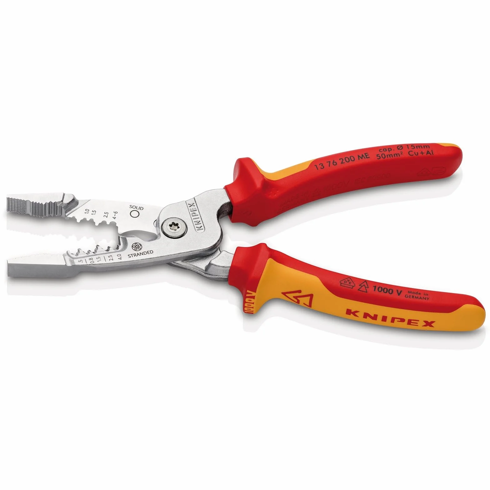 KNIPEX 13192 13 76 200 ME Ściągacz izolacji w wersji metrycznej, izolowany z uchwytami wieloskładnikowymi, testowany przez VDE, chromowany, 200 mm