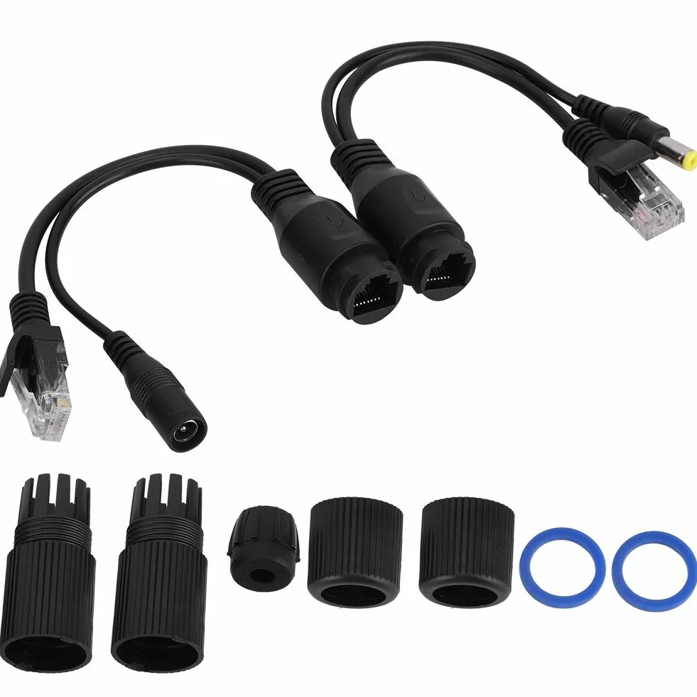 Rozdzielacz POE wodoodporny kabel Ethernet 12 V pasywny wtryskiwacz czarny