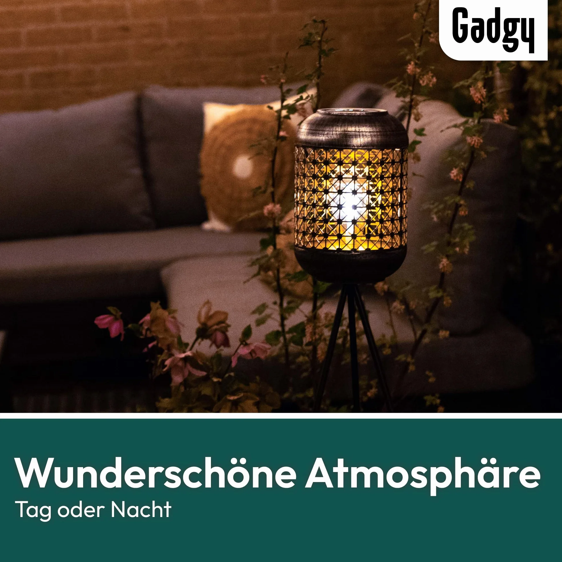 Gadgy Zewnętrzna Lampa Stojąca LED Solarna – Wodoodporna Lampa Trójnóg do Ogrodu, Balkonu i Tarasu – Zrównoważone Oświetlenie LED na Zewnątrz