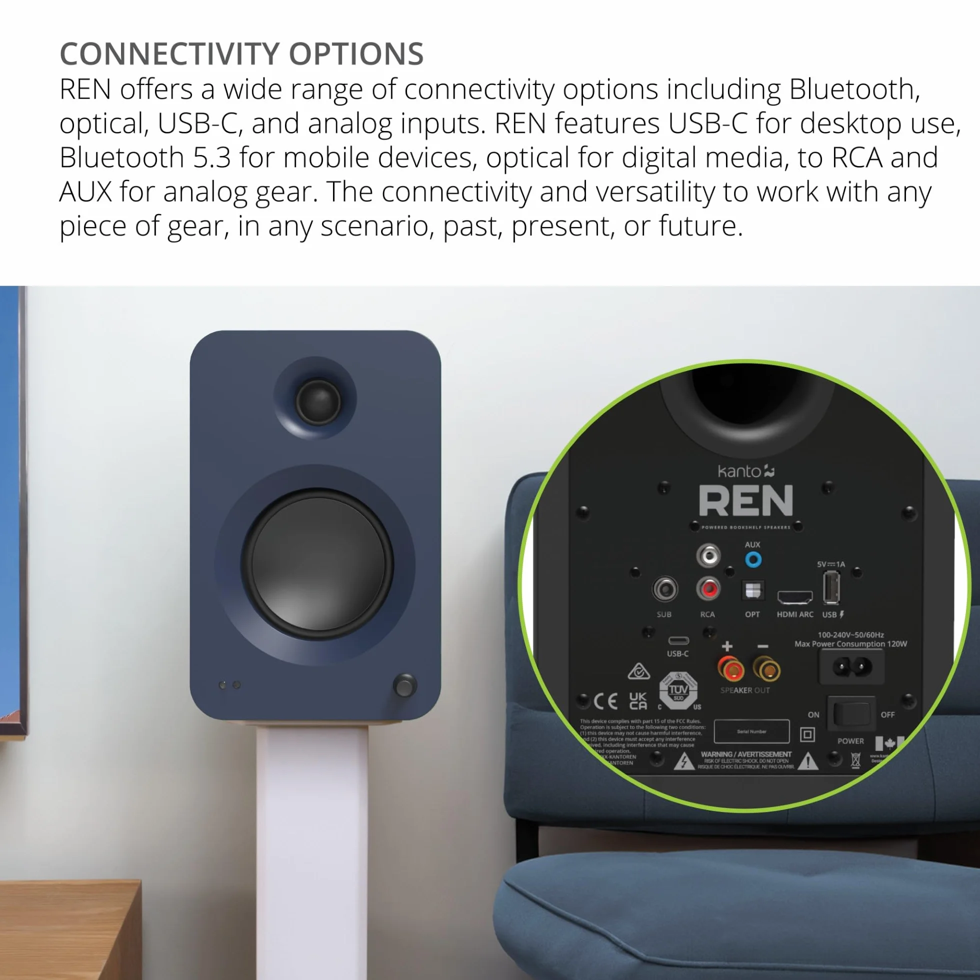 Kanto REN 200W Powered Speaker System HDMI ARC TV Home Theater USB-C Bluetooth 5.3 Black Matte