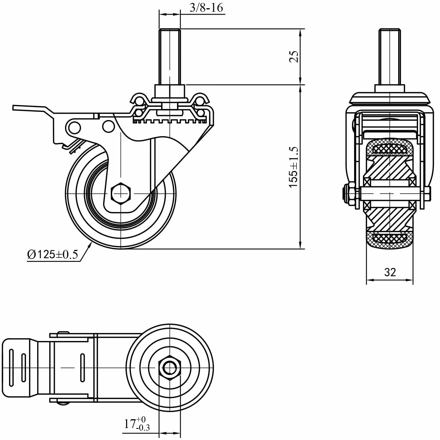 Zestaw 4 kółek obrotowych 5-calowych z trzpieniem gwintowanym, wytrzymałych, 3/8"-16 x 1, z hamulcem, z poliuretanu, z blokadą przemysłową, do wózków/mebli, 2200 funtów, gładkie kółka, czerwone