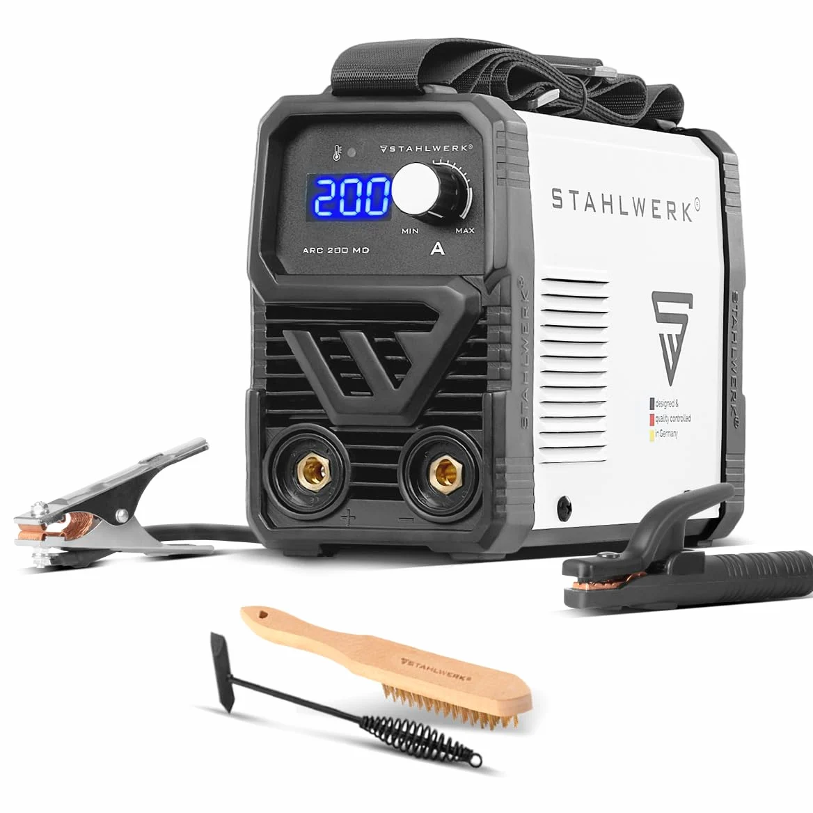 STAHLWERK Spawarka elektrodowa ARC 200 MD – MMA (E-Hand) i Lift-TIG (DC) do 200 A, uniwersalne zastosowanie bez gazu, kompaktowa i lekka 3,4 kg, inteligentne chłodzenie, automatyczny hotstart, funkcja