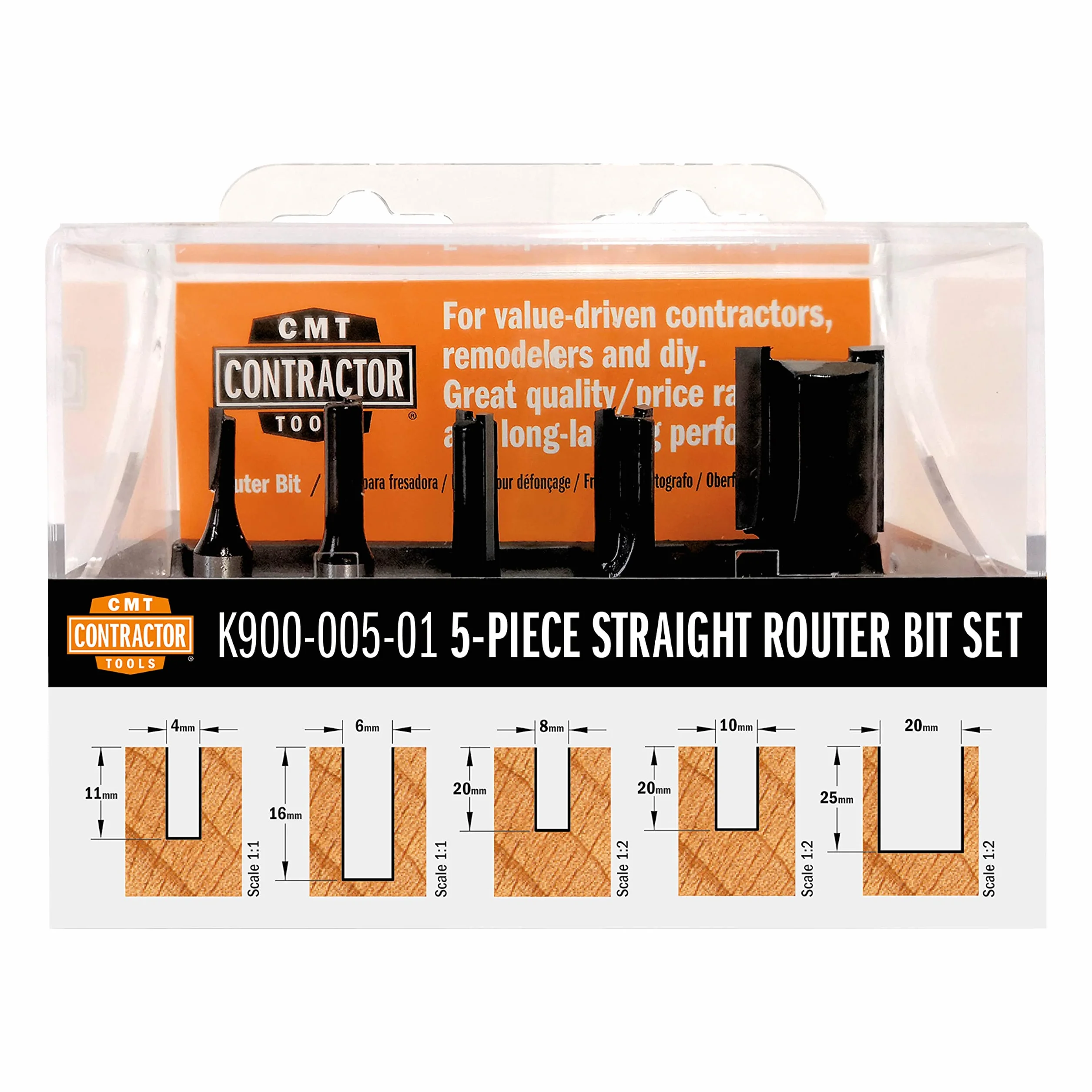 CMT ORANGE TOOLS K900-005-01 ZESTAW 5 FRESE Cutting Prosto HW Z2 S = 8D = 4/6/8/10/20 DX