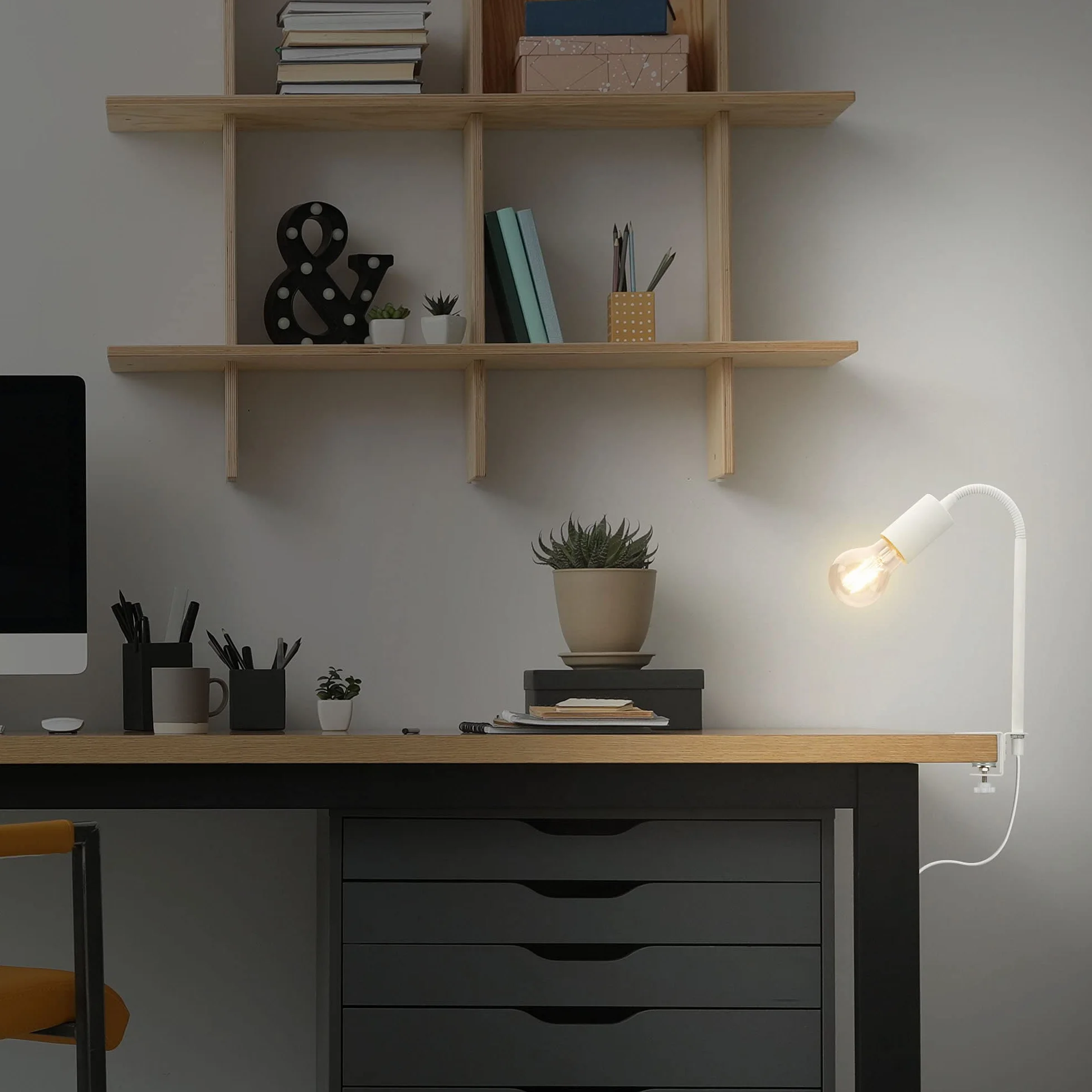 Briloner Leuchten - Lampa zaciskowa, lampa zaciskowa, 1x E27, maks. 10 W, w zestawie przełącznik kablowy, w zestawie elastyczne ramię, metal, biały, 477 mm