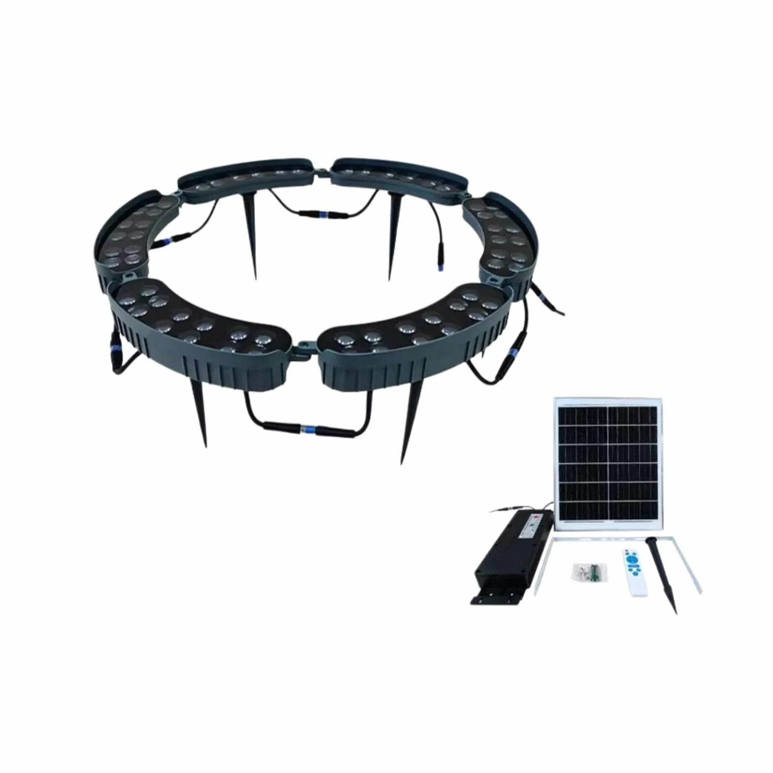 Generisch Lampa ogrodowa LED, solarne oświetlenie w kształcie pierścienia z pilotem zdalnego sterowania – 6-osobowa lampa zewnętrzna 72 W w kolorze niebieskim do ogrodu, na podwórko i trawnik