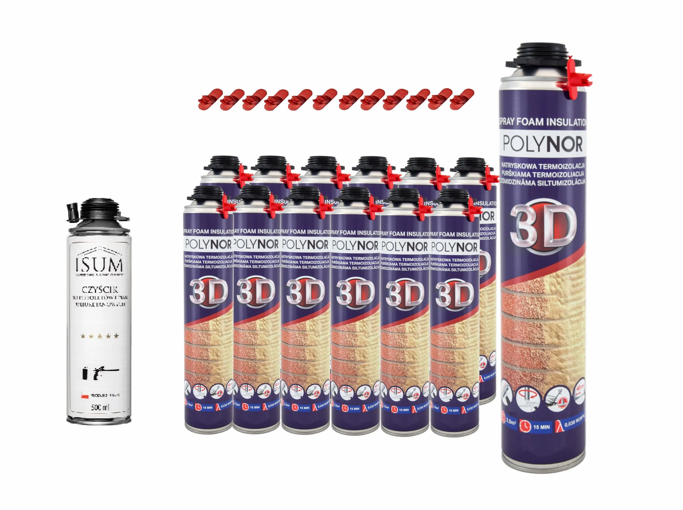 POLYNOR 3D Izolacja Cieplna PUR XXL - 850ml - 12 szt - Czyścik | natryskowa izolacja termiczna, pianka montażowa, poliuretanowa, ociepleniowa, izolacja ścian, dachów, sufitów, rur, aerozol