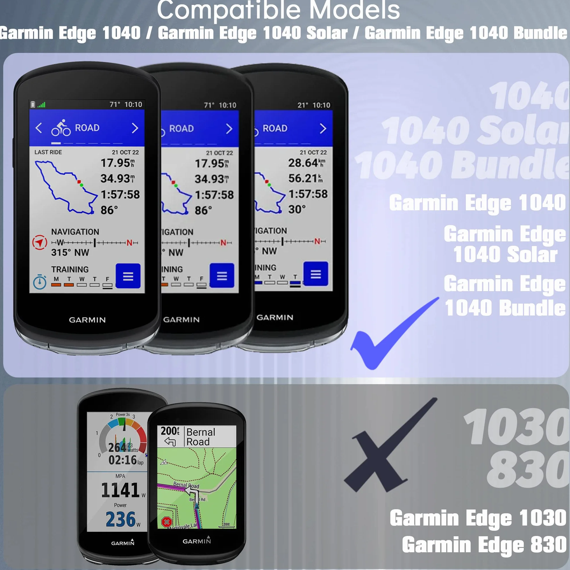 Silikonowe etui do Garmin Edge 1040 z 2 foliami ochronnymi ze szkła hartowanego, czarne